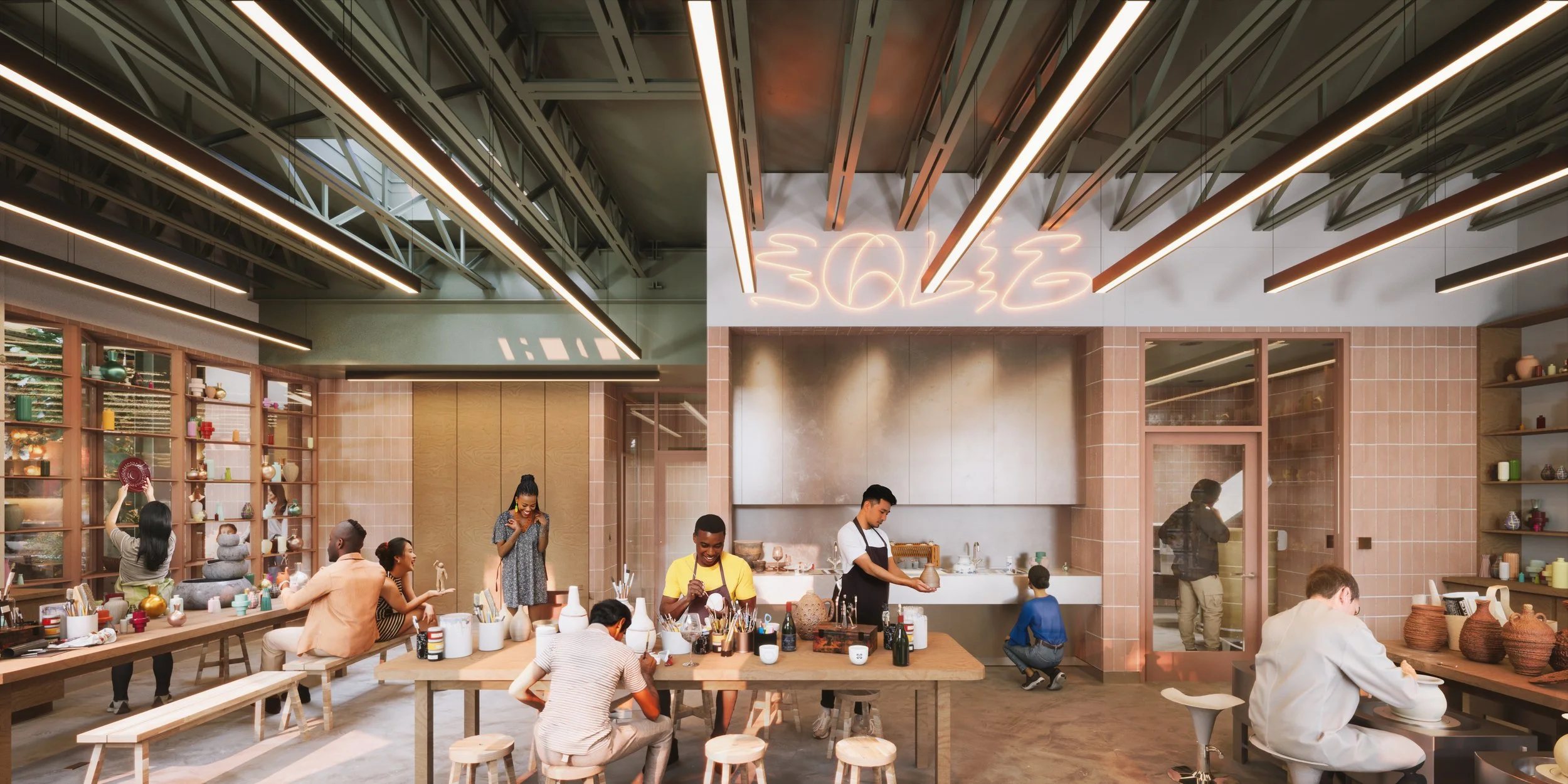 Workshop render of Squig Space designed by SOCA and WXY Architecture.