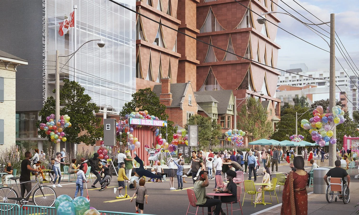 Render of street activations for Canada's National Ballet School (NBS) Feasibility Study developed by SOCA