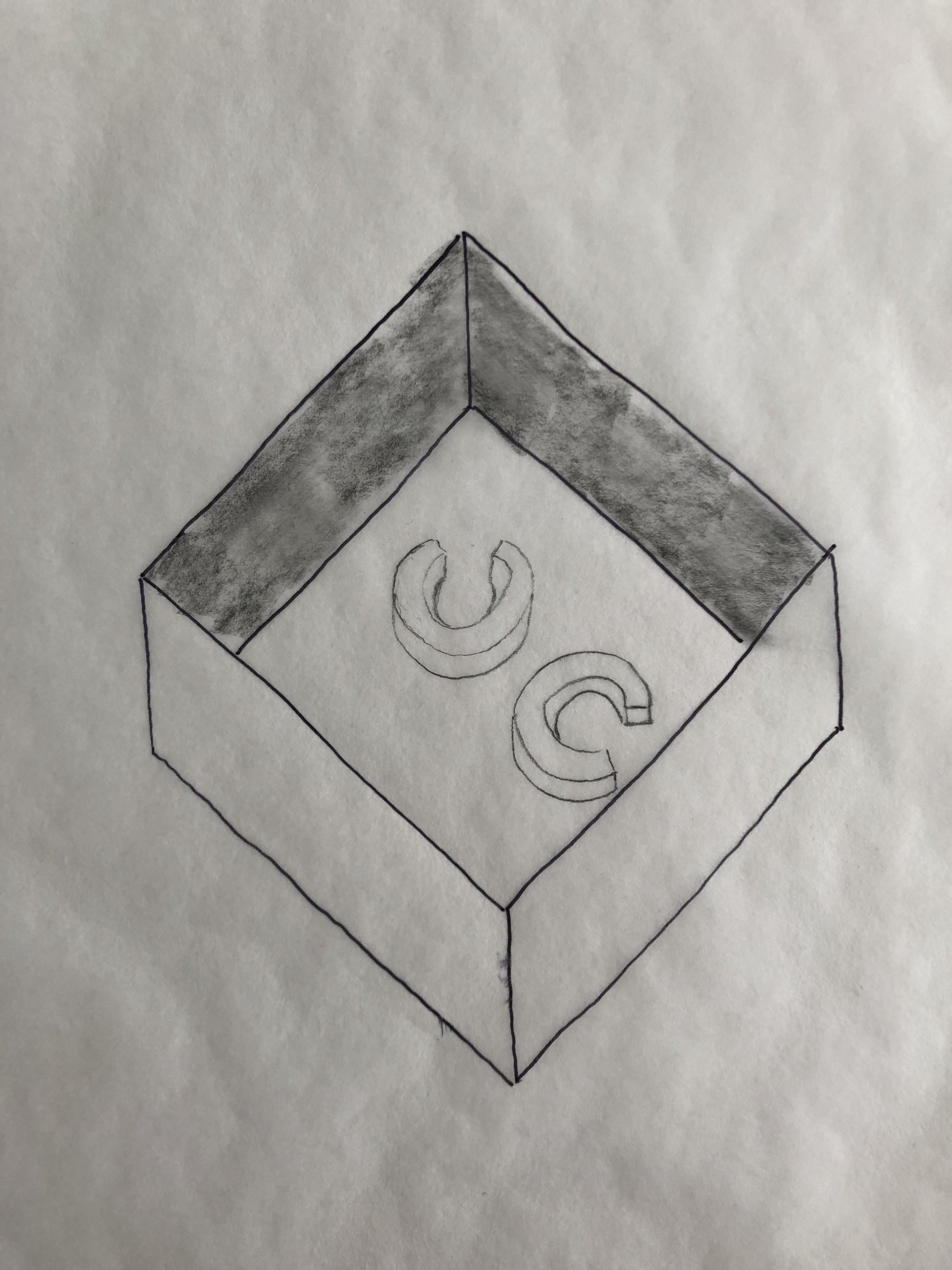 Axonometric sketch for Magdalene Odundo Exhibition designed by SOCA