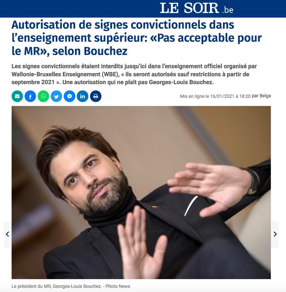 ENORB COMPLAINS TO LE SOIR FOR ISLAMOPHOBIC REMARKS
