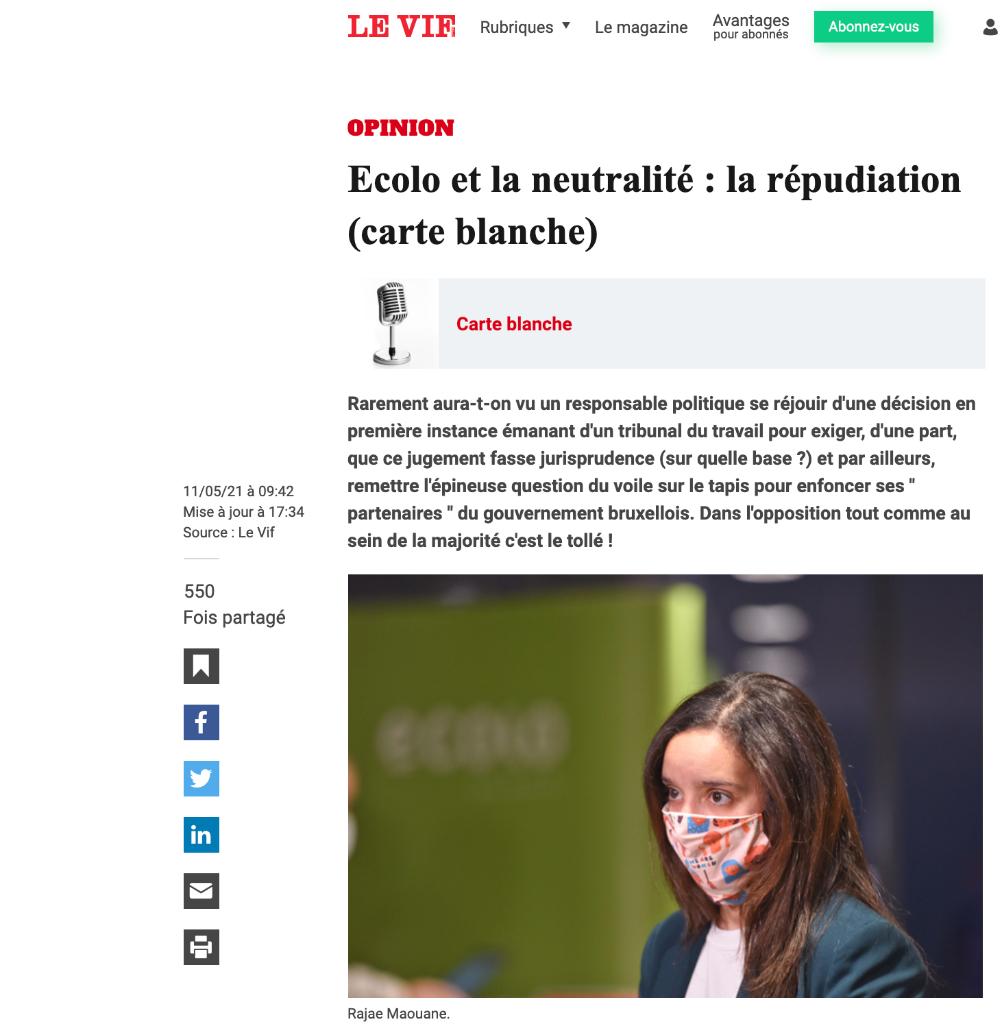 ENORB complains to Le Vif about Islamophobic article