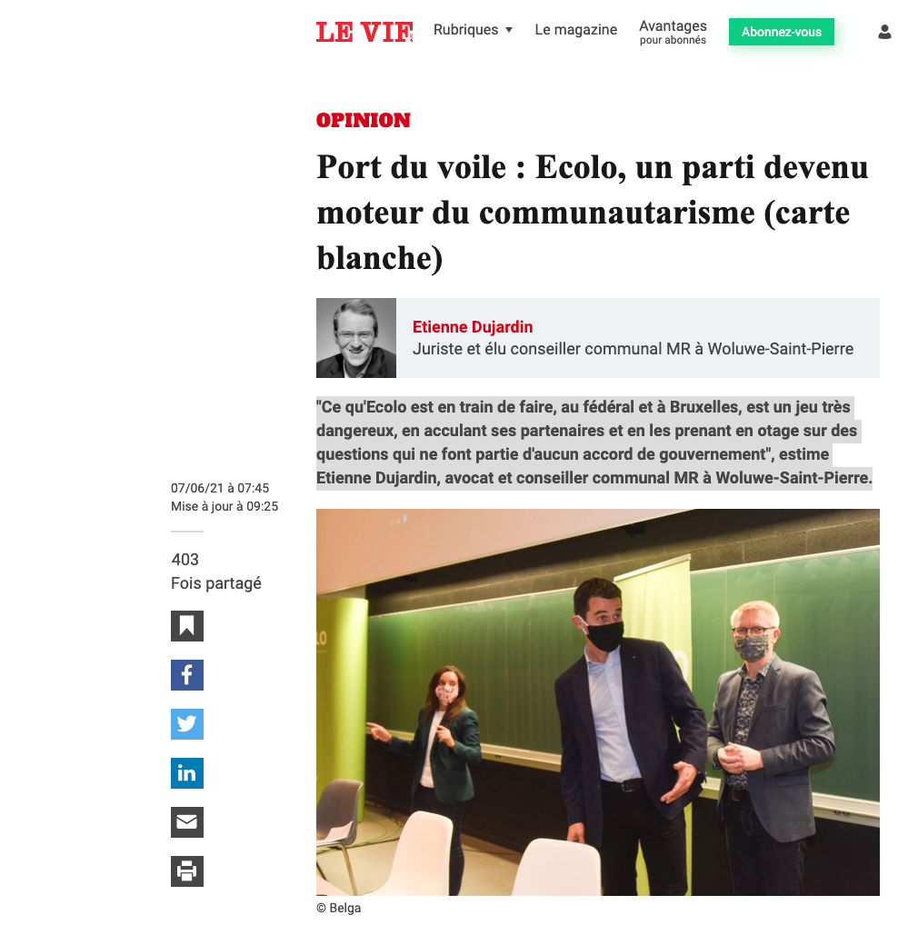 ENORB complains about Islamophobic claims on Le Vif