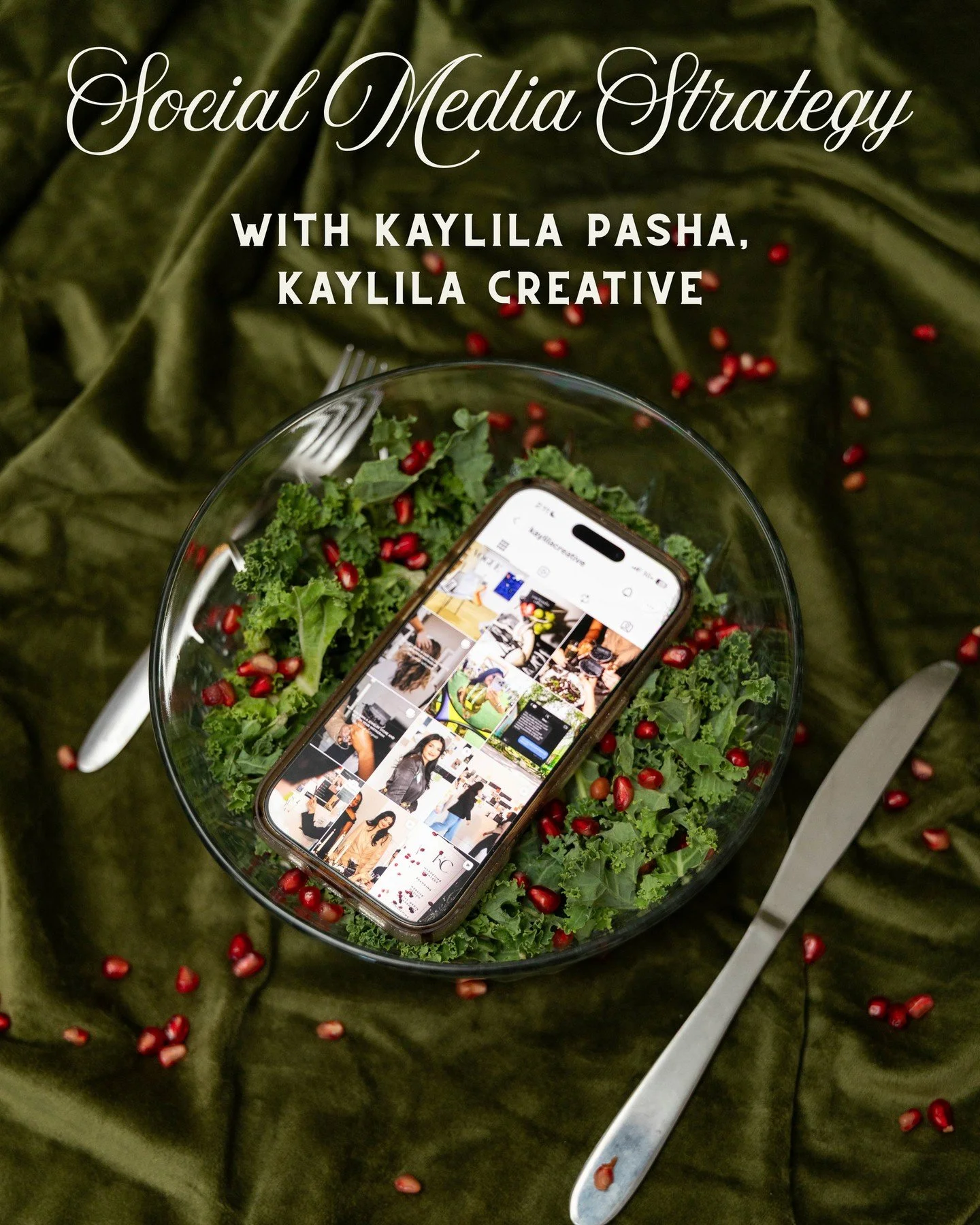 Third course is served. 🥗

You know what you want to be known for. You know how to talk about it. Now, how do you deliver that message to the right audience?

Kaylila Pasha of Kaylila Creative is serving up Social Media Strategy and helping you turn