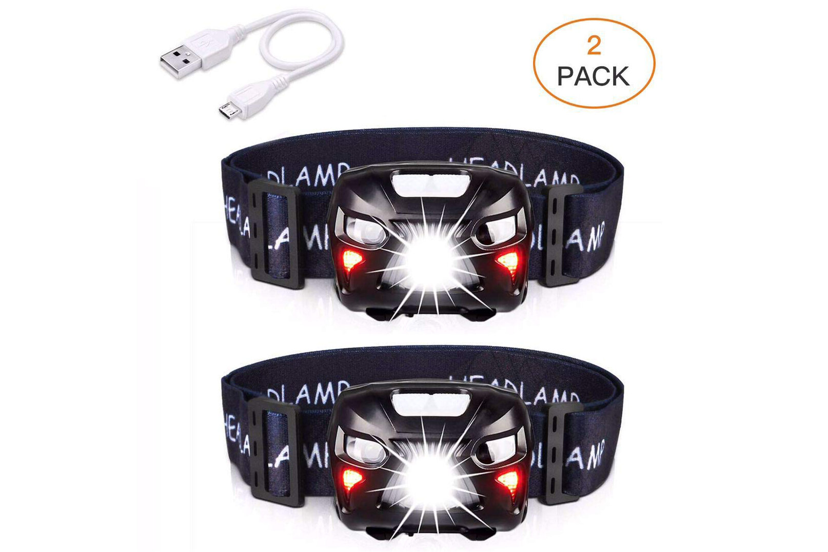 Rechargeable Waterproof Headlamp LED Headlight APUNOL 2Packs Head Torch