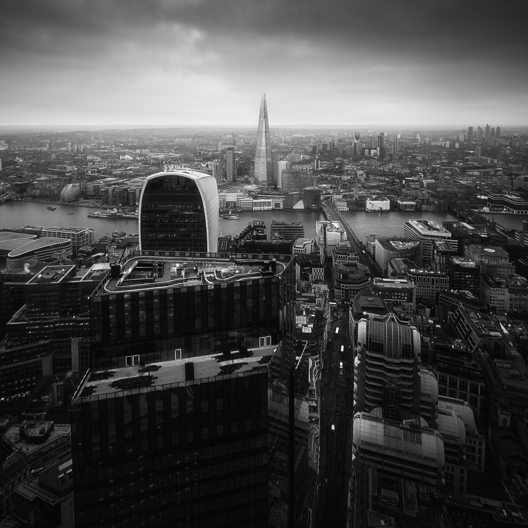The view south of the Sky Garden and the Shard taken from the Lookout at 8 Bishopsgate in London by Trevor Sherwin