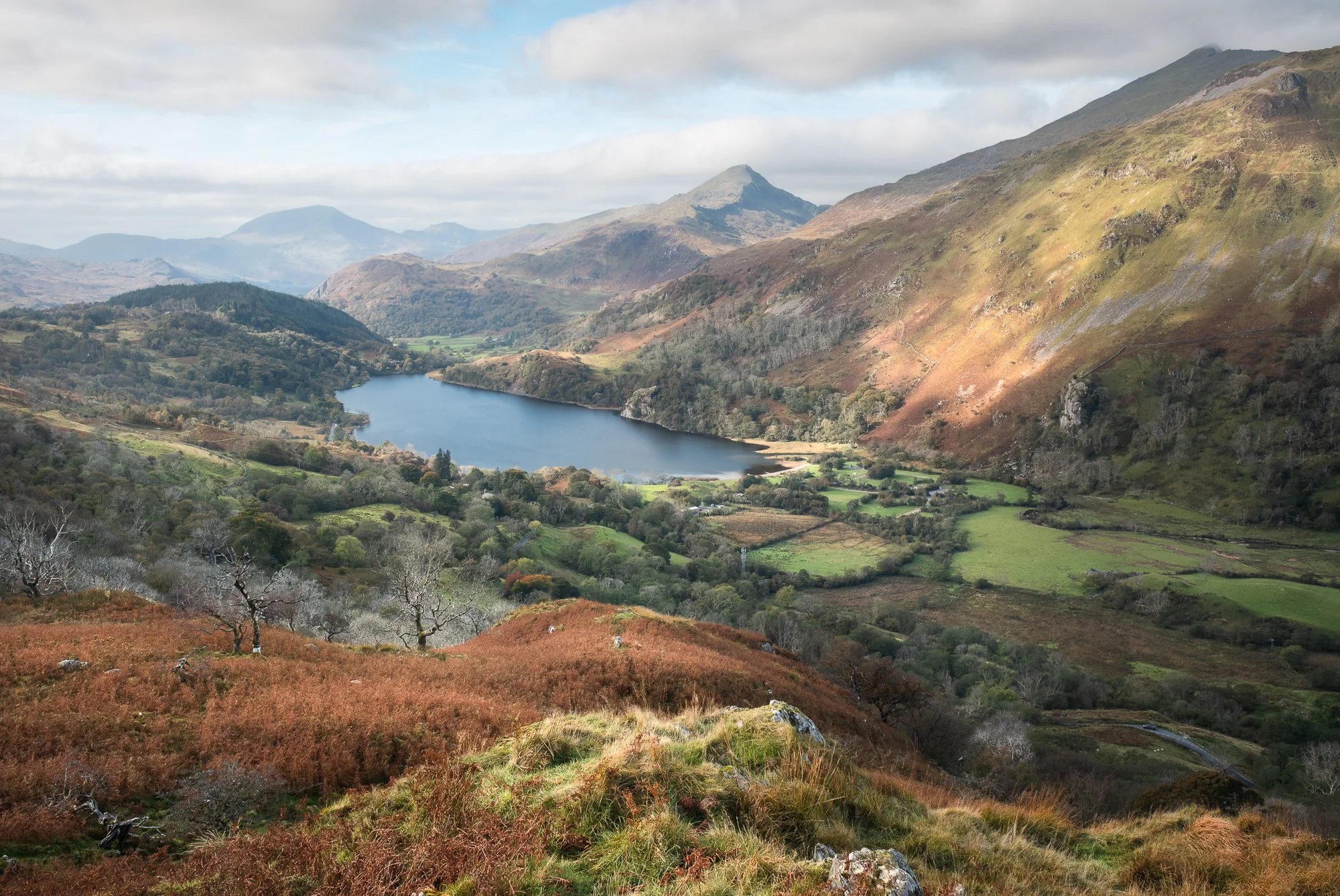 An autumnal landscape photo of Llyn Gwynant in Snowdonia taken by Trevor Sherwin Photography