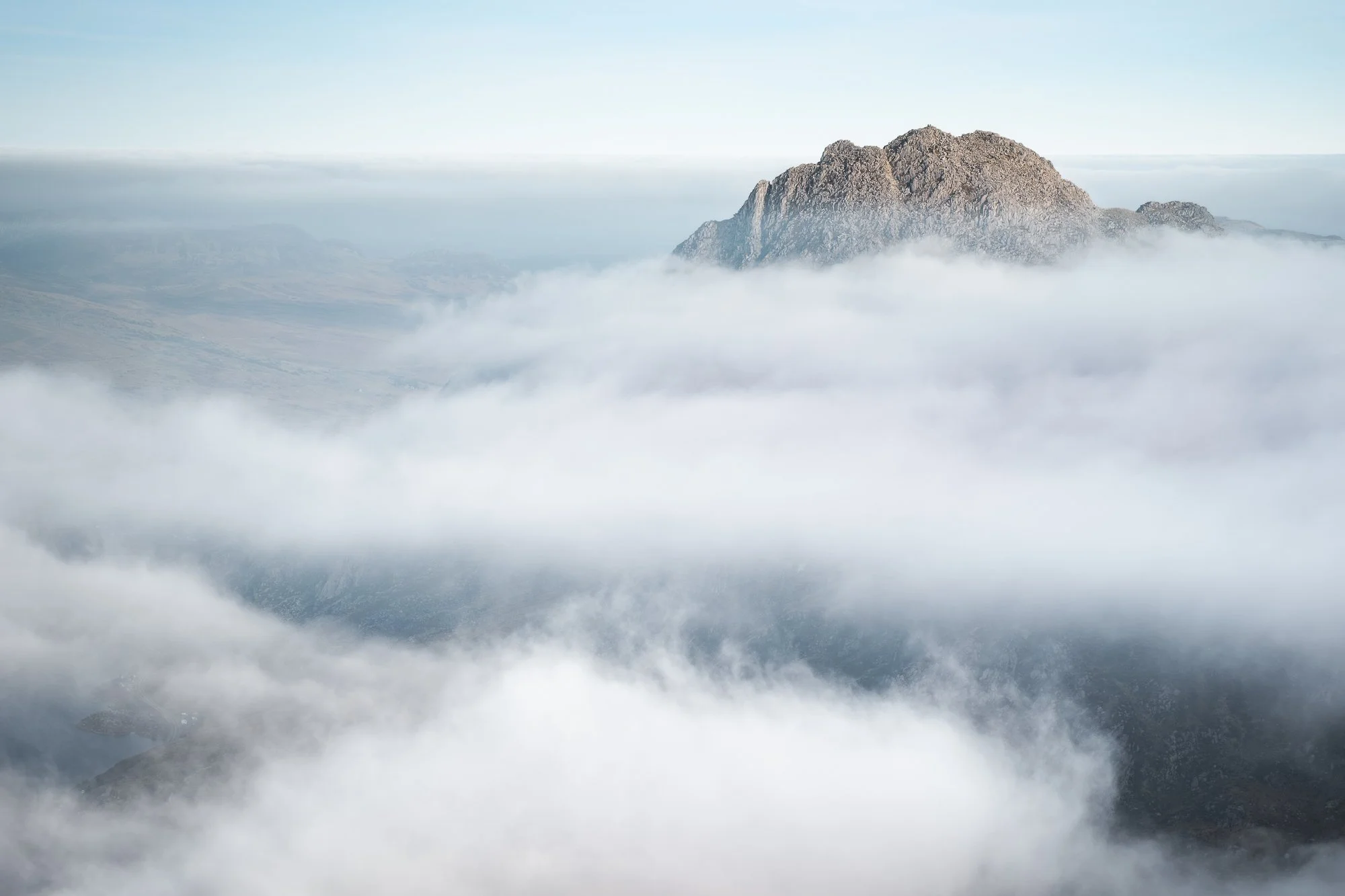 A photo of Tryfan's peak poking out of a cloud inversion in Snowdonia taken by Trevor Sherwin
