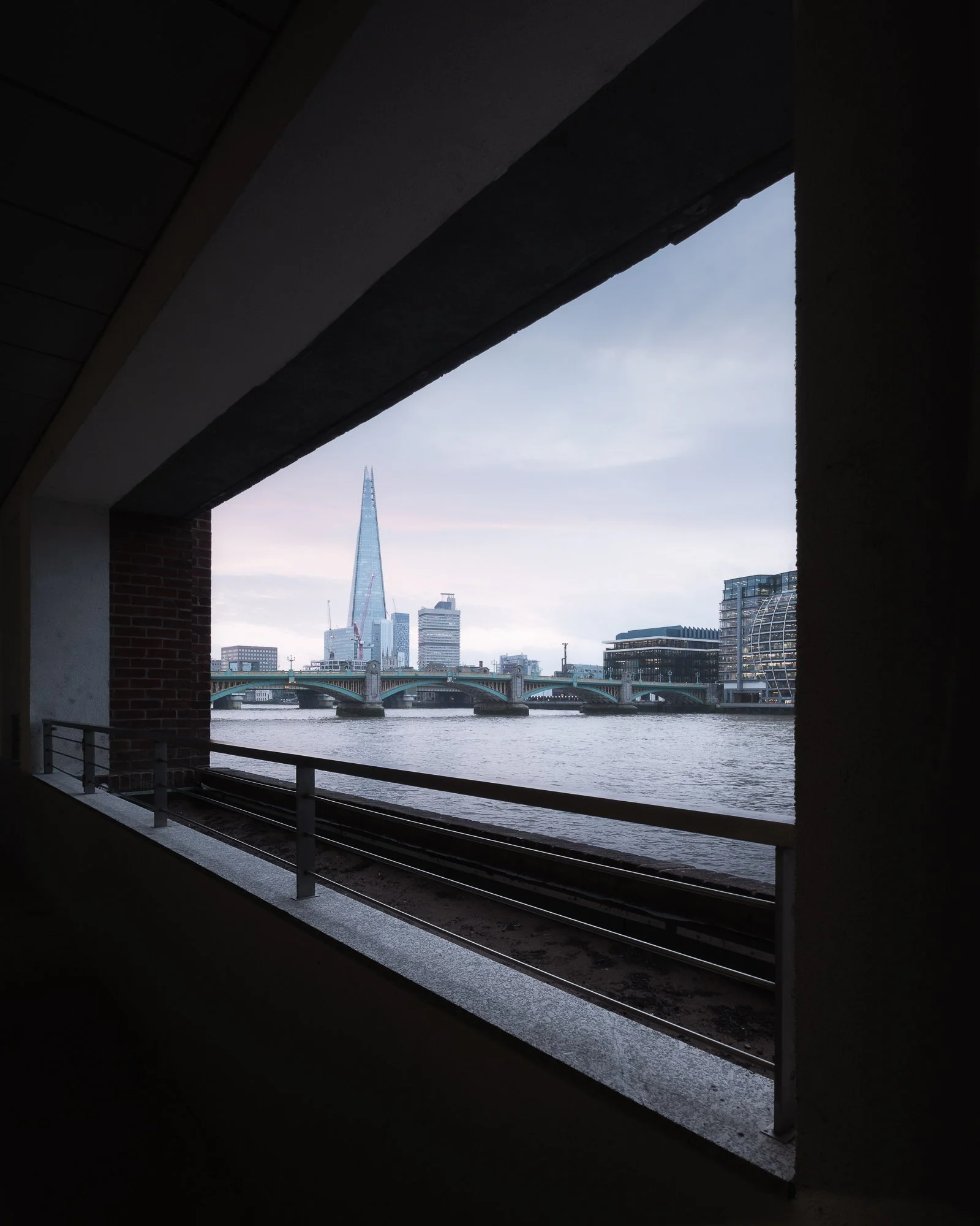 A framed view of the Shard in London taken shortly after sunrise