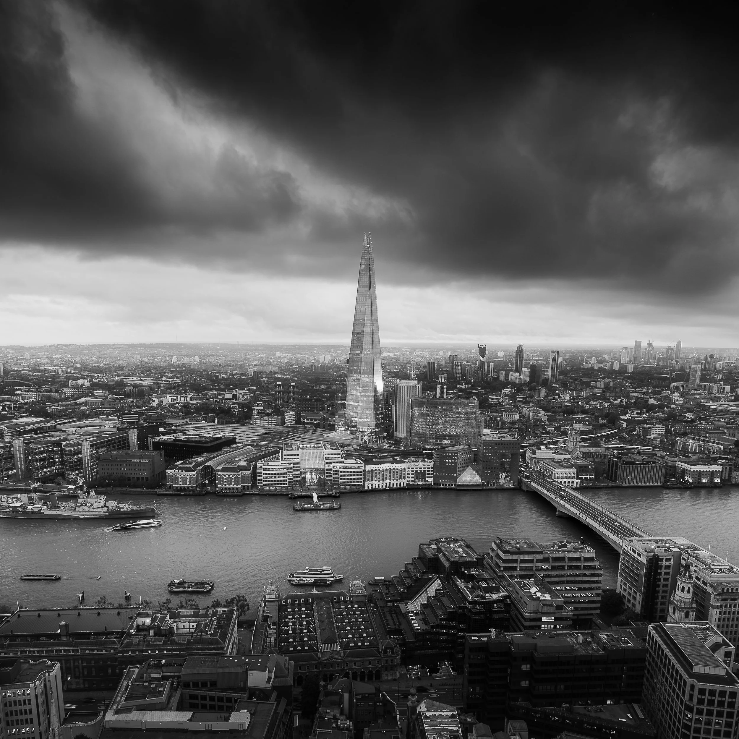 A photo of the Shard across the Thames taken from the Sky Garden in London by Trevor Sherwin Photography