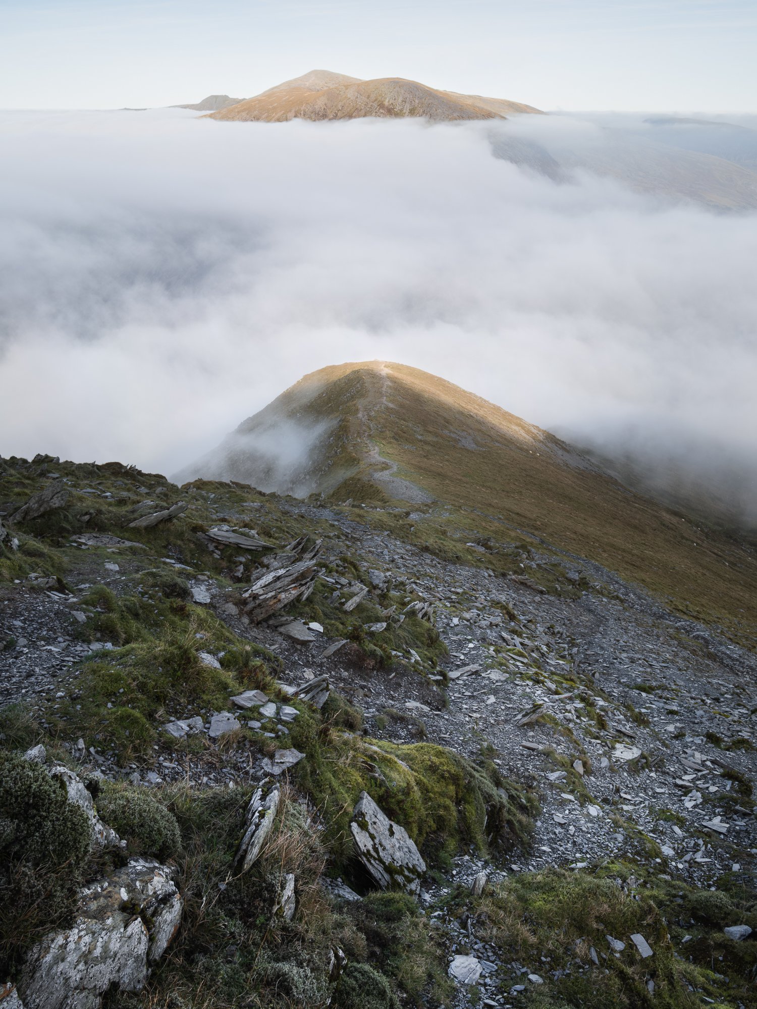 A photo of the view looking down Y Garn in Snowdonia during a cloud inversion taken by Trevor Sherwin
