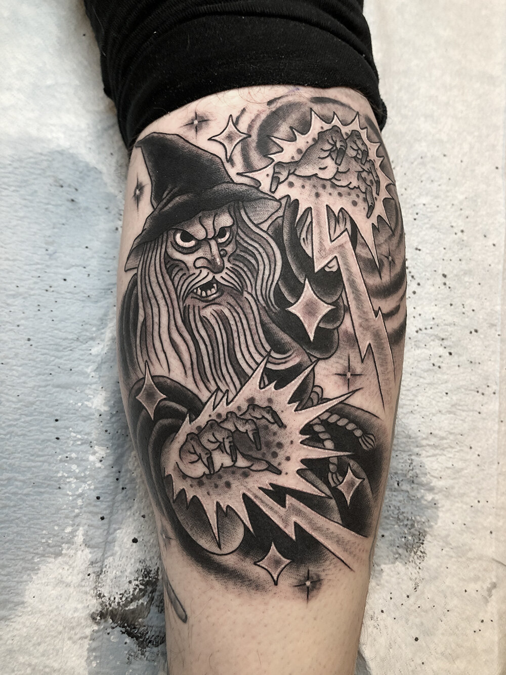 Old school wizard done by JF at Bait and Schlang in Montreal   rtraditionaltattoos