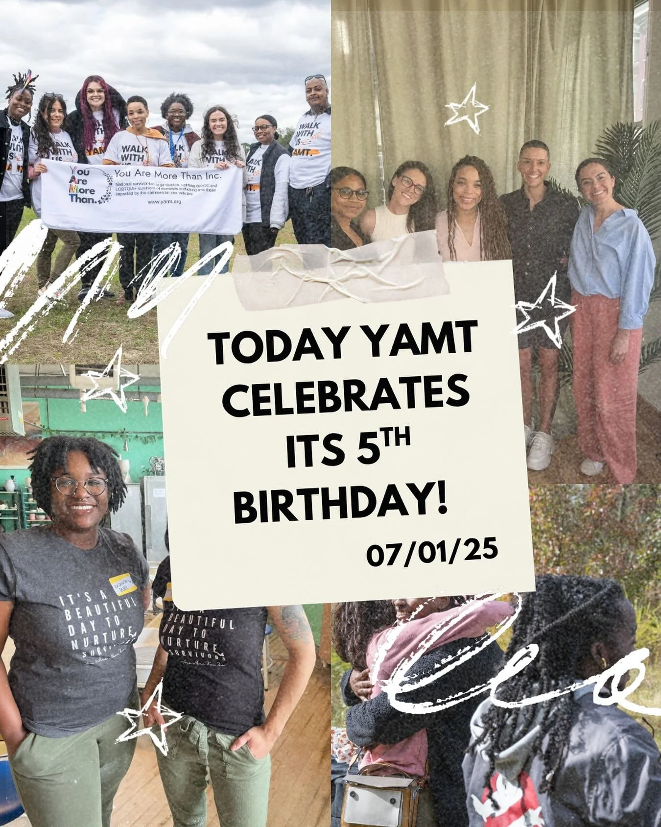 ✨Today YAMT celebrates its 5th birthday! ✨
:
5 years of showing up alongside our members. 
:
5 years of investing in entrepreneurship, wellness, and education for survivors and s workers.
:
5 years of creating systematic change for BIPOC &amp; LGBTQ+