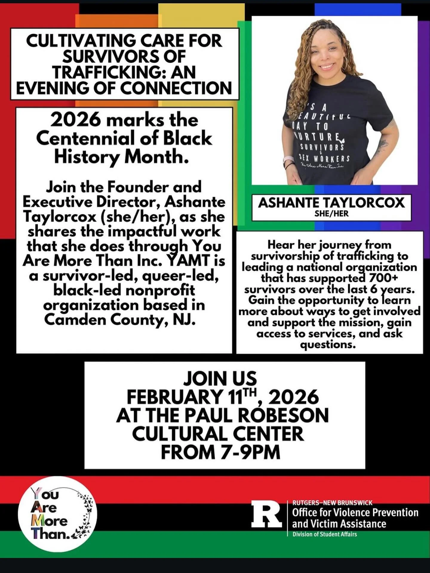 ✨You Are More Than Inc.✨ 
:
Excited to speak at Rutgers University this Wednesday to share more about the work we do at YAMT &amp; help student learn more about familial trafficking! Thank you @ruvpva for having us! 
:
If you&rsquo;re a current stude