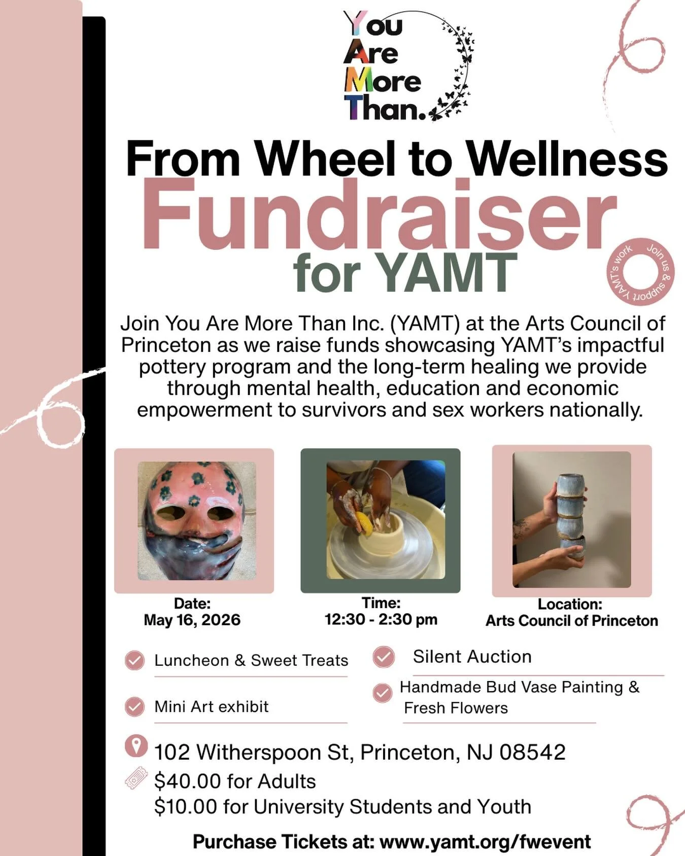 ✨ You Are More Than Inc. ✨
:
We are so excited to announce our upcoming event! &ldquo;from Wheel to Wellness: A community fundraiser&rdquo; supporting YAMT. 
:
Join You Are More Than Inc. (YAMT) at the @artscouncilofprinceton as we raise funds showca