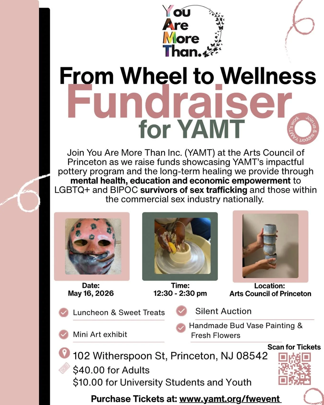 ✨ You Are More Than Inc. ✨
:
We are so excited to announce our upcoming event! &ldquo;from Wheel to Wellness: A community fundraiser&rdquo; supporting YAMT. 
:
Join You Are More Than Inc. (YAMT) at the @artscouncilofprinceton as we raise funds showca