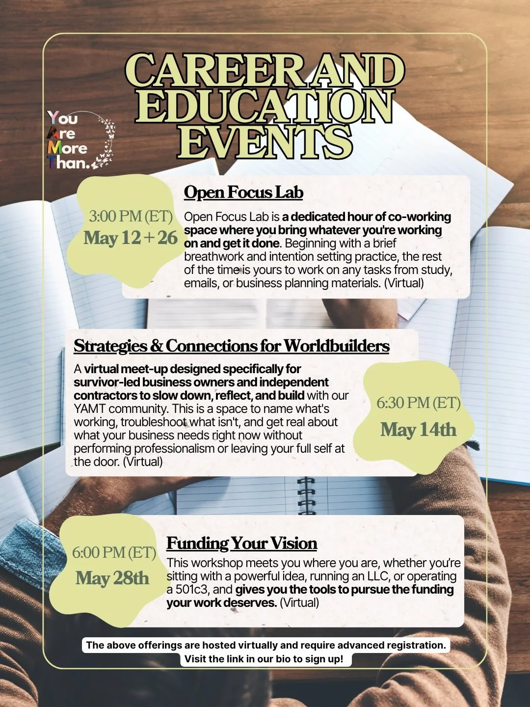 📩Join our Career and Education Development Program for one of our exciting April offerings! Learn more about what we have planned below and sign up to participate utilizing the link in our bio! 📩

🗓️Open Focus Lab (May 12th and 26th at 3pm EST)
A 