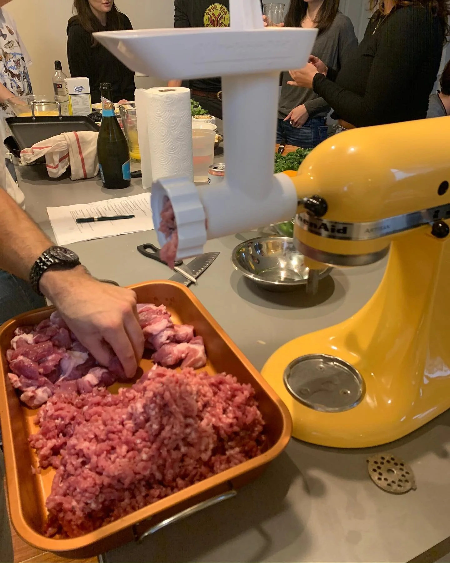 We also LOVE the @kitchenaidusa for the grinder and sausage attachment ! We ground pork, blended it with herbs and spices, and cased our own breakfast sausage !