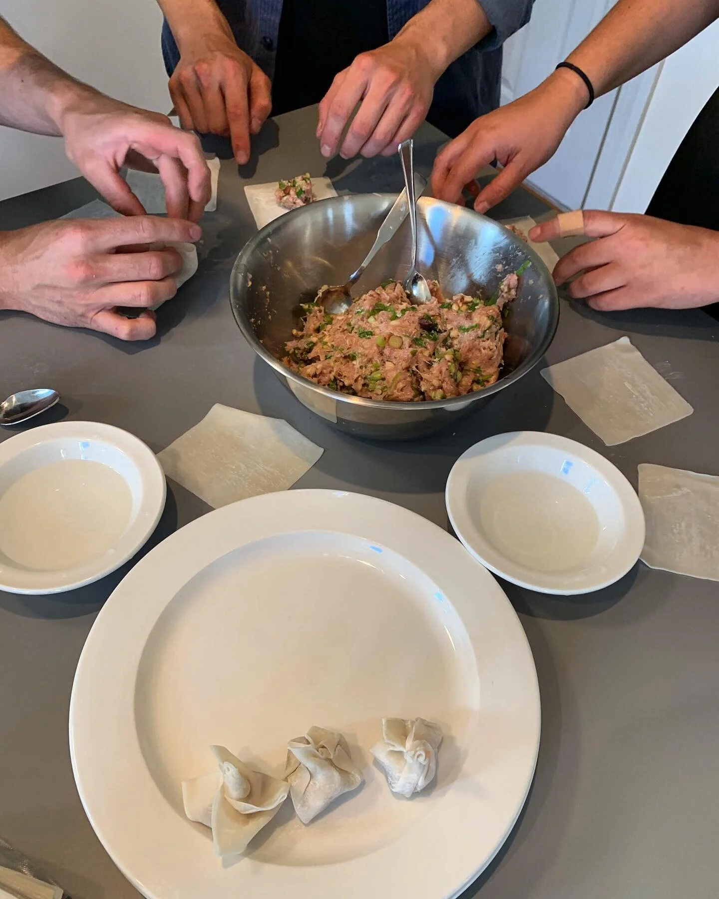 Dumplings can be labor intensive, but with friends helping they can be a lot of fun !
