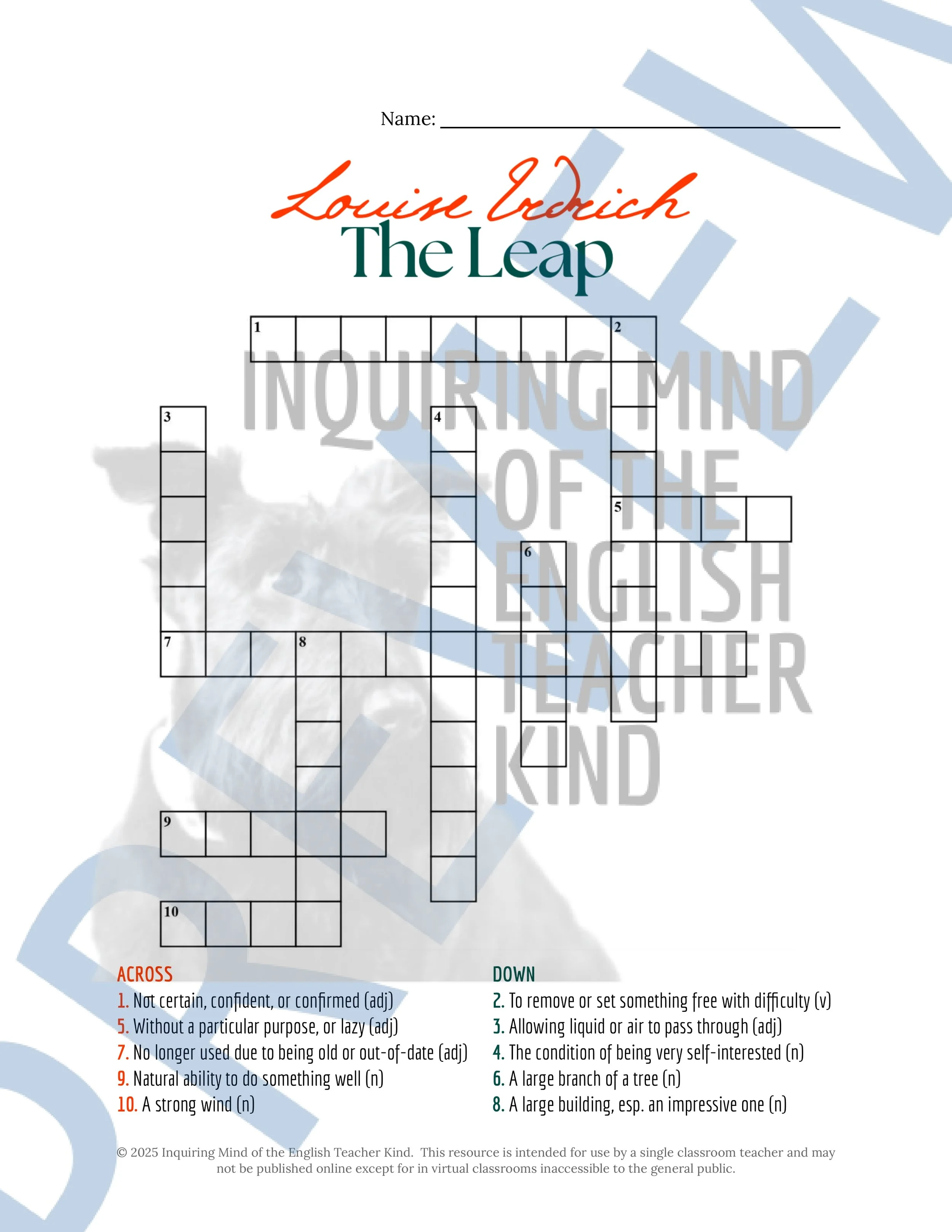 "The Leap" by Louise Erdrich Quiz, Close Reading Analysis Worksheet, and Vocabulary Games for High School from Inquiring Mind of the English Teacher Kind