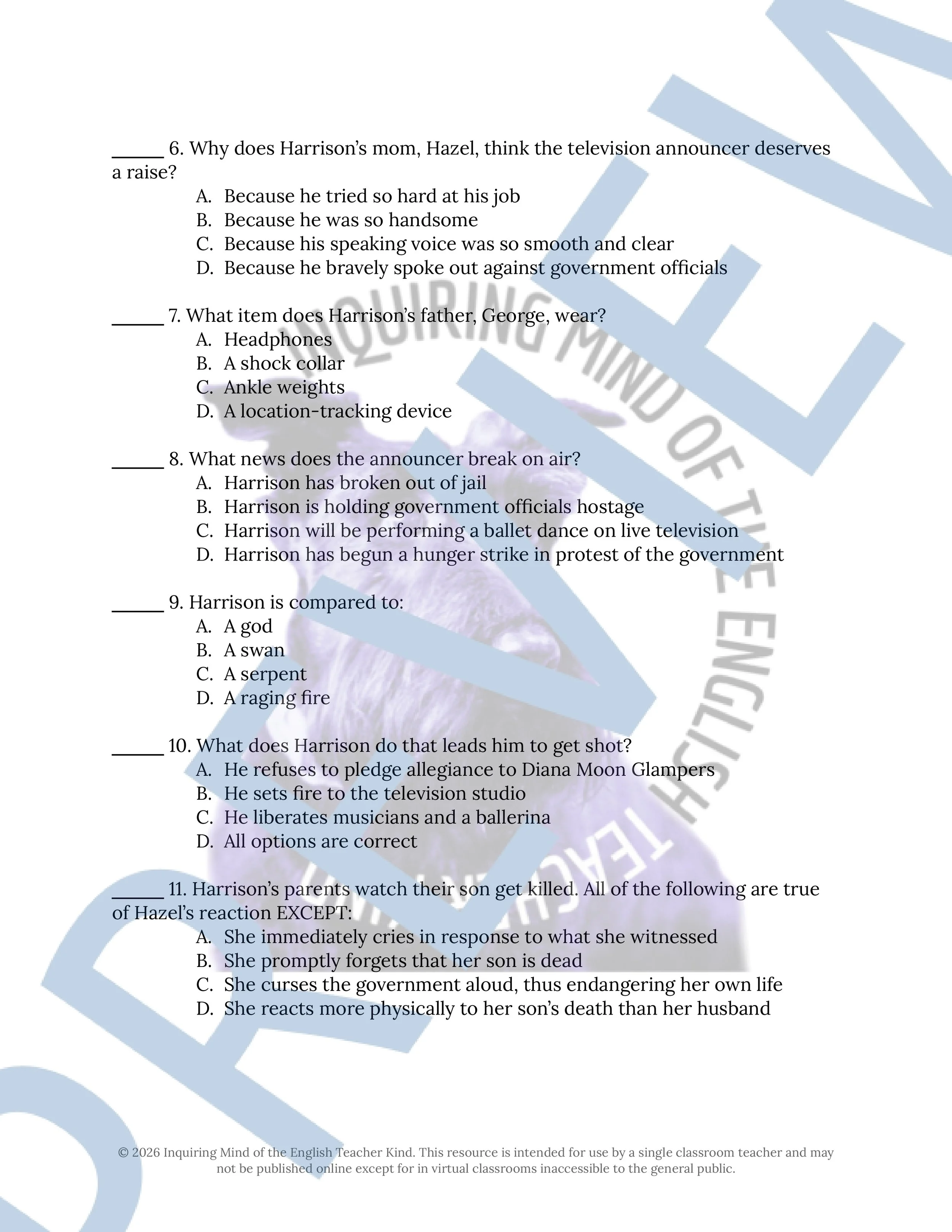Harrison Bergeron by Kurt Vonnegut Quiz and Answer Key (2).jpg