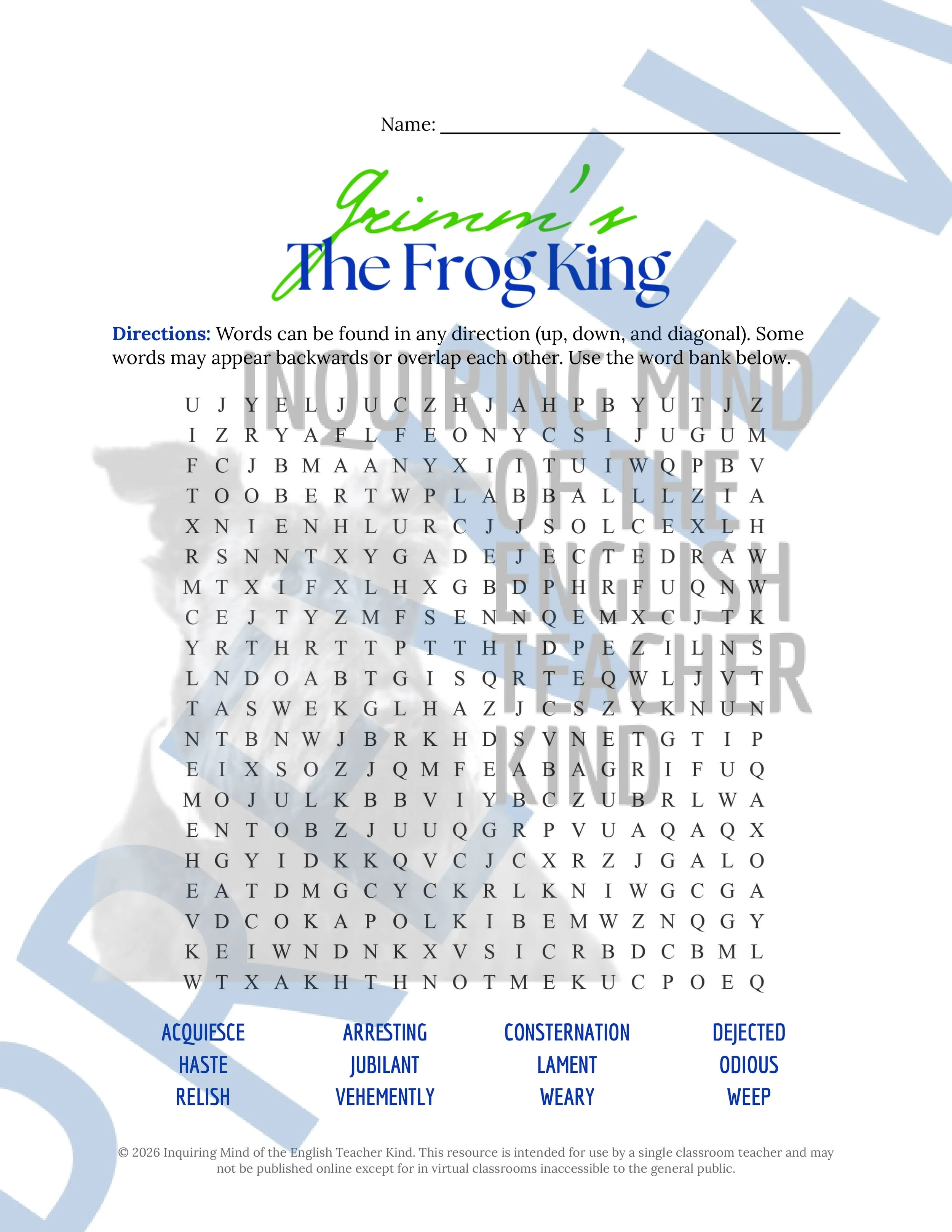 The Frog King Brothers Grimm Fairy Tale Vocabulary Activities (4).jpg