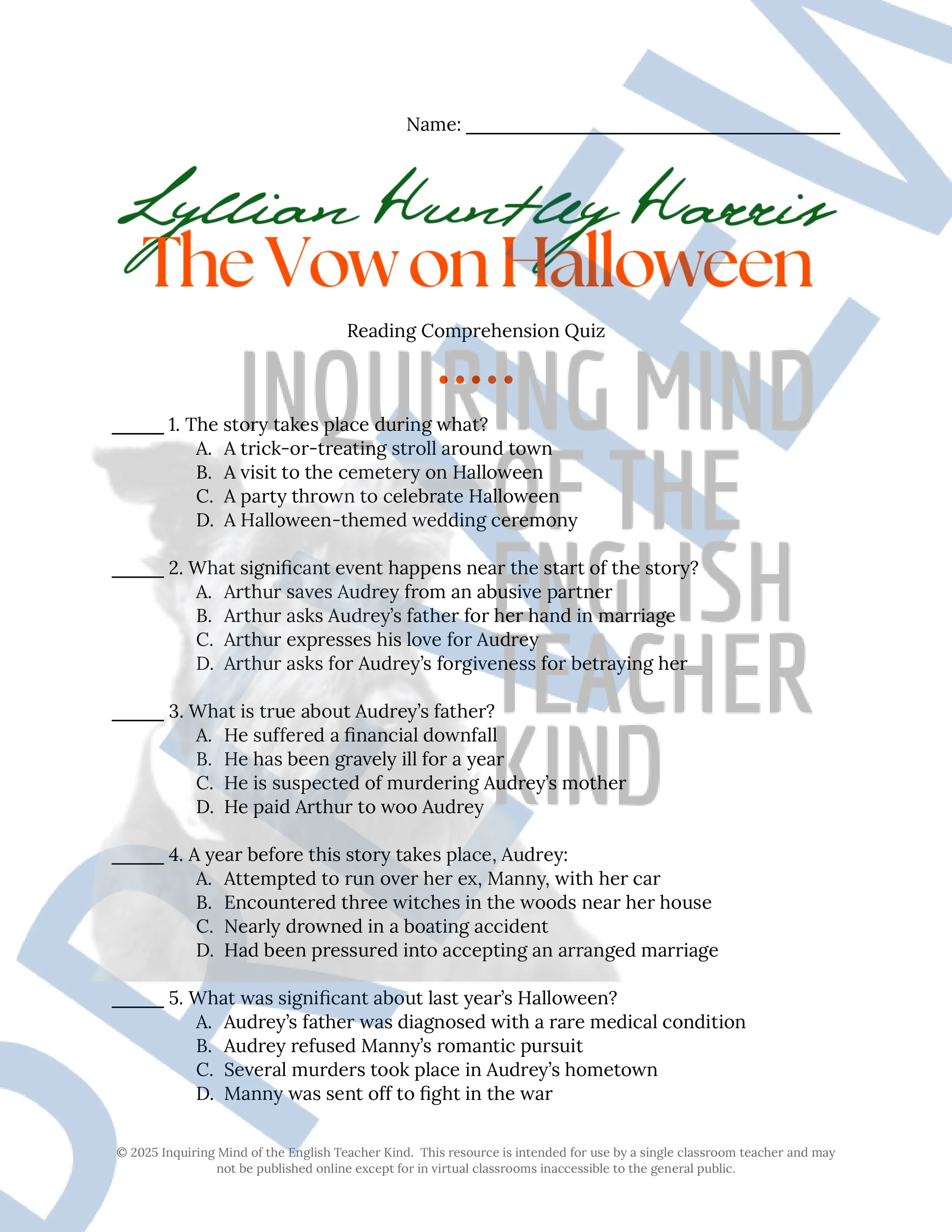 13 Halloween Short Stories for High School Reading Comprehension Quizzes and Answer Keys from Inquiring Mind of the English Teacher Kind
