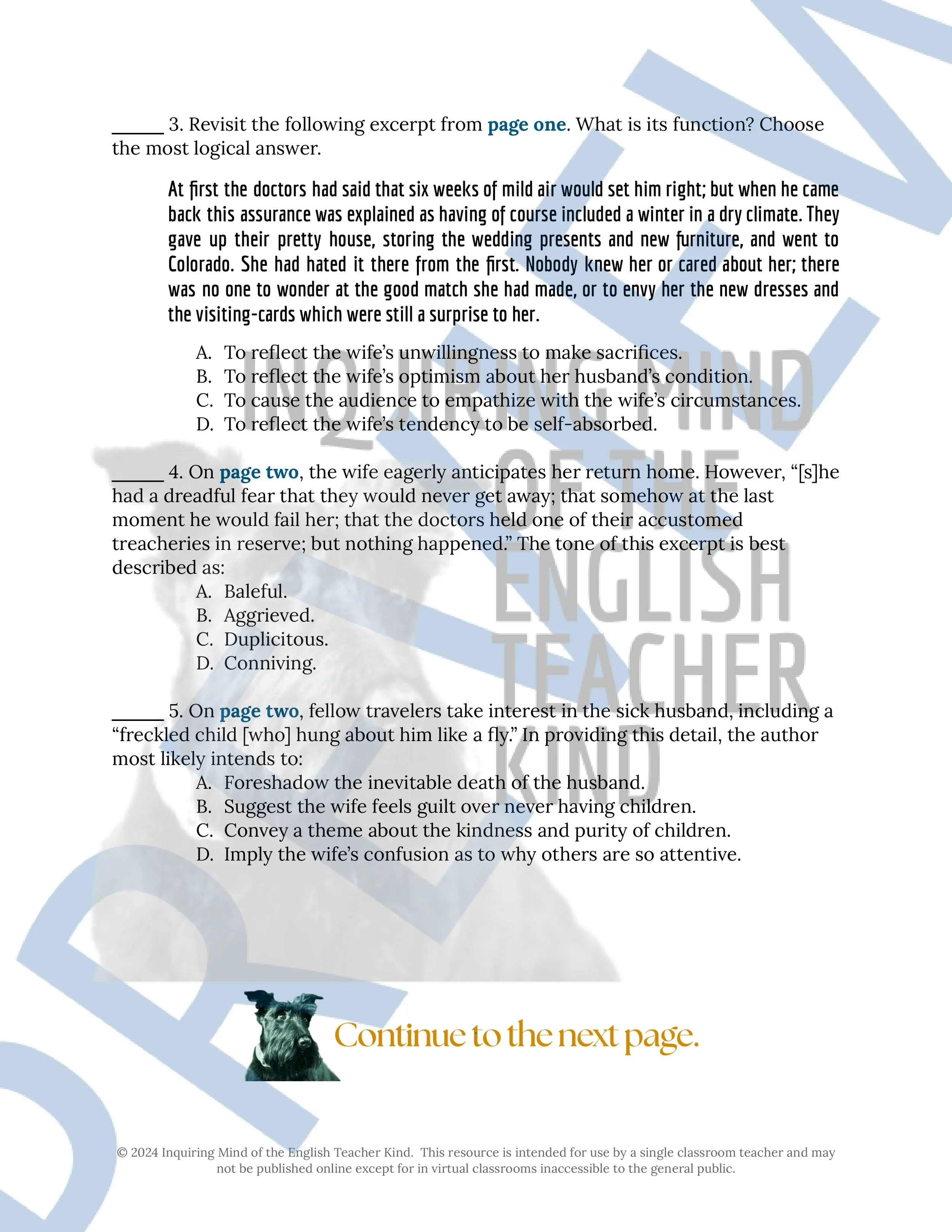 "A Journey" by Edith Wharton Quiz, Analysis Worksheets, Vocabulary Games, and Answer Keys for High School from Inquiring Mind of the English Teacher Kind