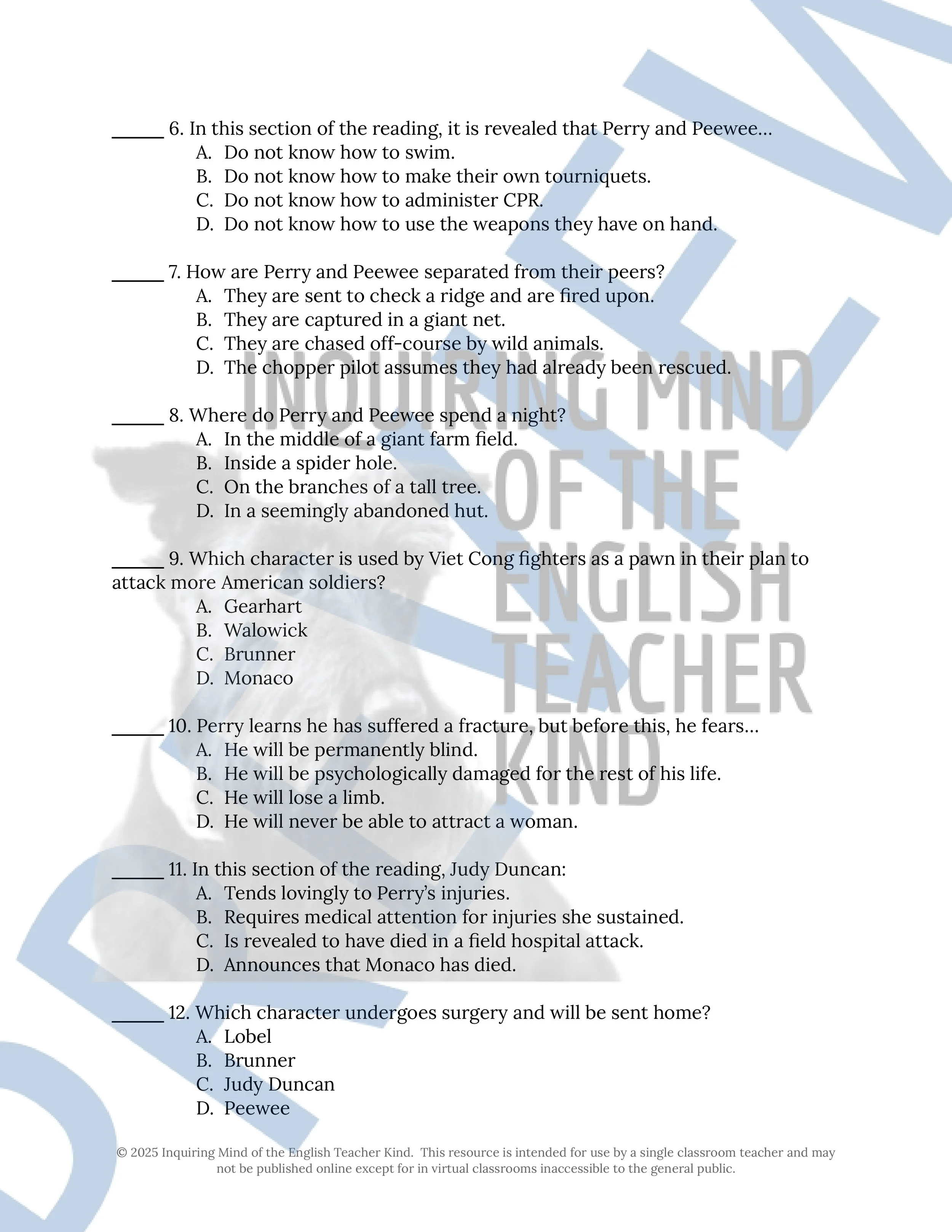Fallen Angels by Walter Dean Myers Quiz and Answer Key Bundle for High School English Language Arts from Inquiring Mind of the English Teacher Kind