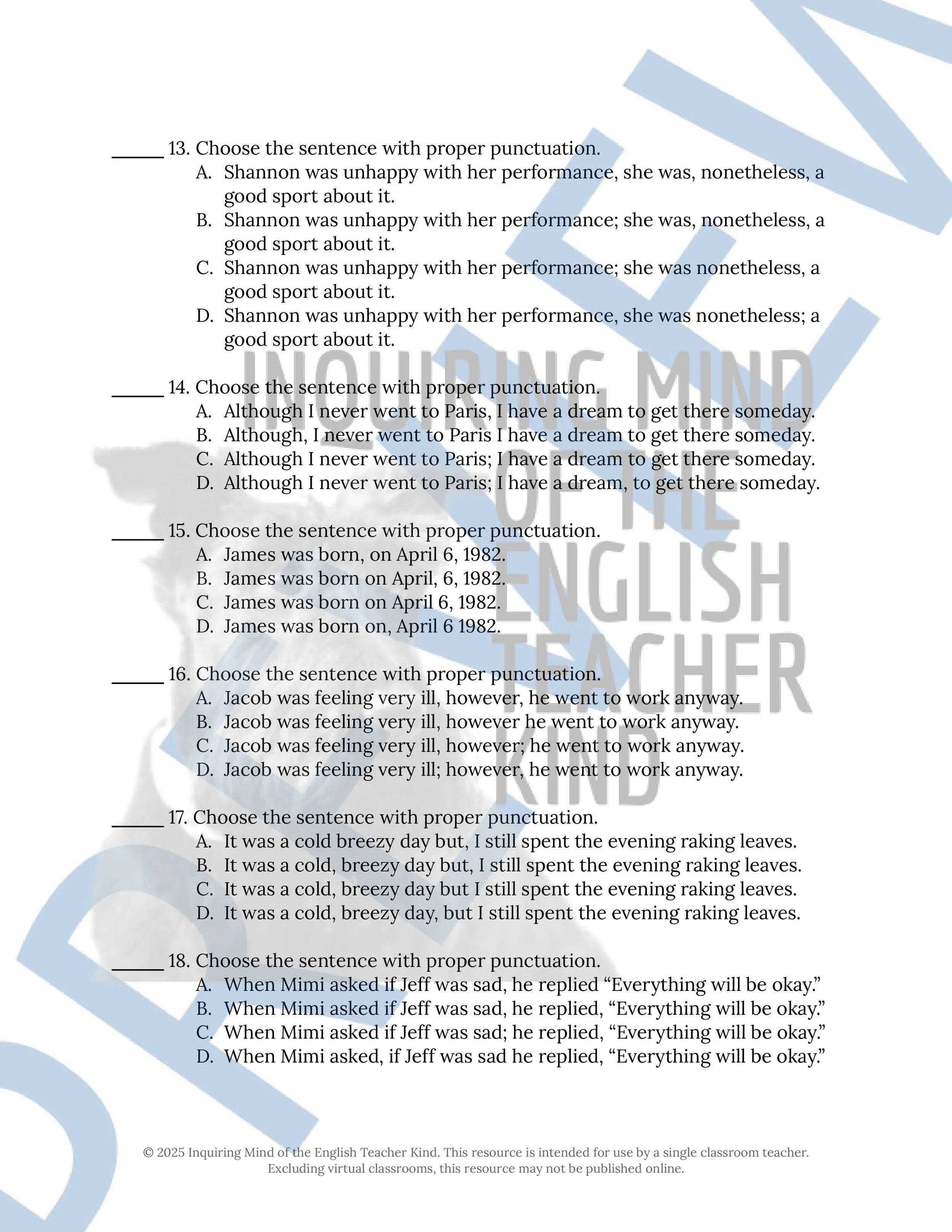 Grammar Review Worksheet on Commas, Semicolons, and Conjunctions from Inquiring Mind of the English Teacher Kind (6).jpg