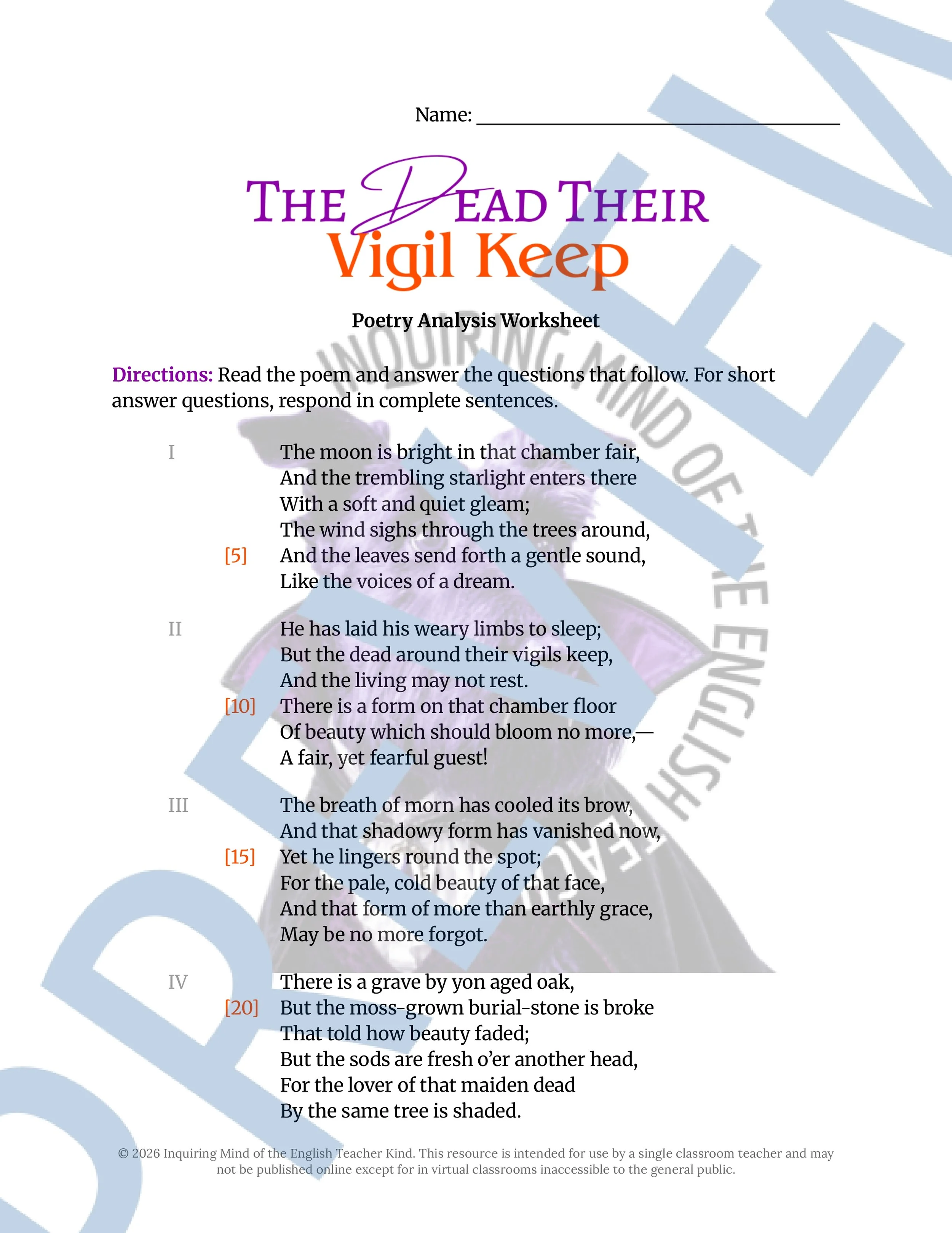 The Dead Their Vigil Keep by Nathaniel Hawthorne Poem Analysis Worksheet for High School and Halloween (1).jpg