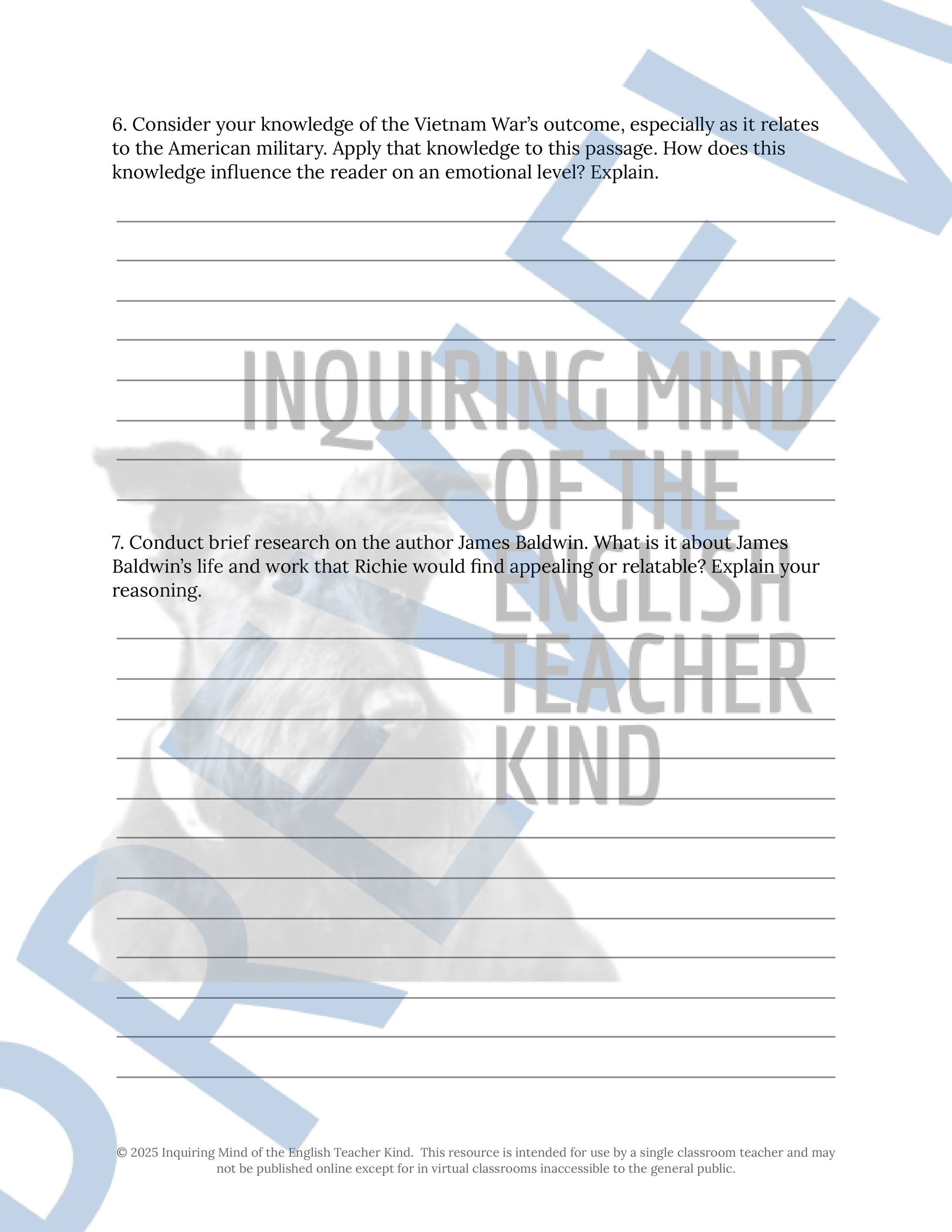 Fallen Angels Quizzes, Worksheets, Research Project, Test, and Answer Keys Mega Bundle from Inquiring Mind of the English Teacher Kind