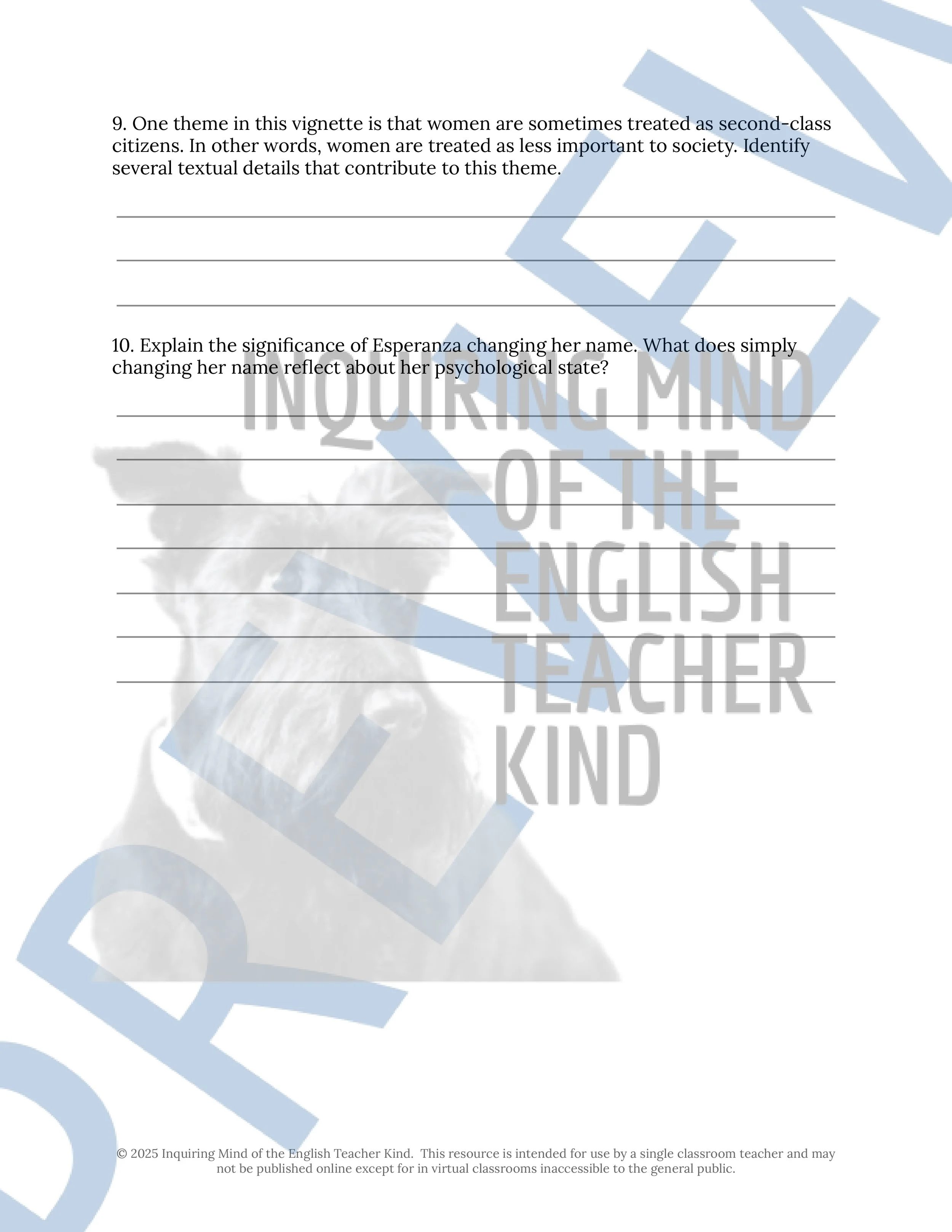 The House on Mango Street Quiz and Close Reading Analysis Worksheets Bundle for Vignettes 1, 2, 3, and 4 from Inquiring Mind of the English Teacher Kind