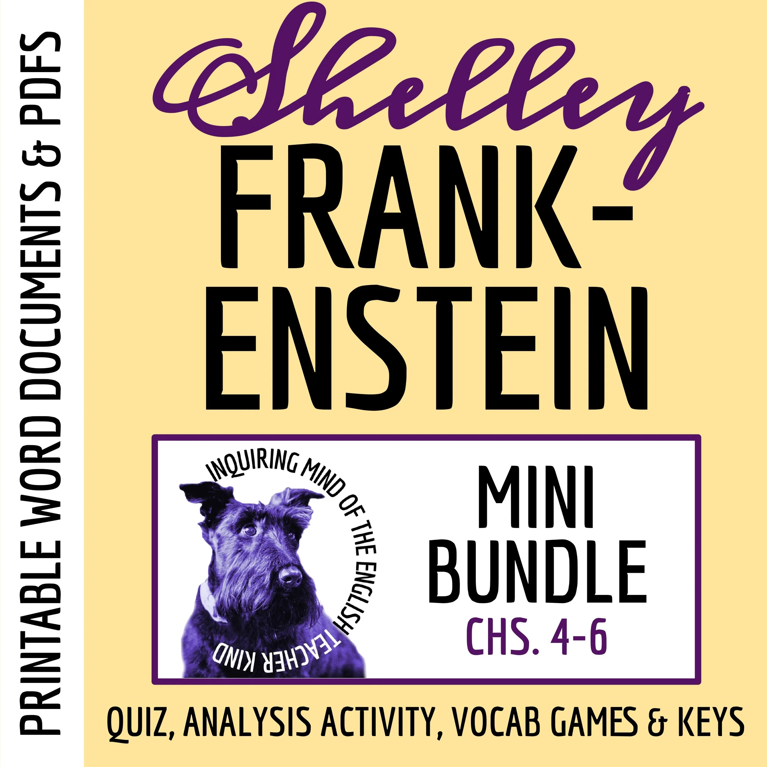 Frankenstein Chapters 4, 5, and 6 Quiz, Close Reading Worksheet, and Vocabulary Activities