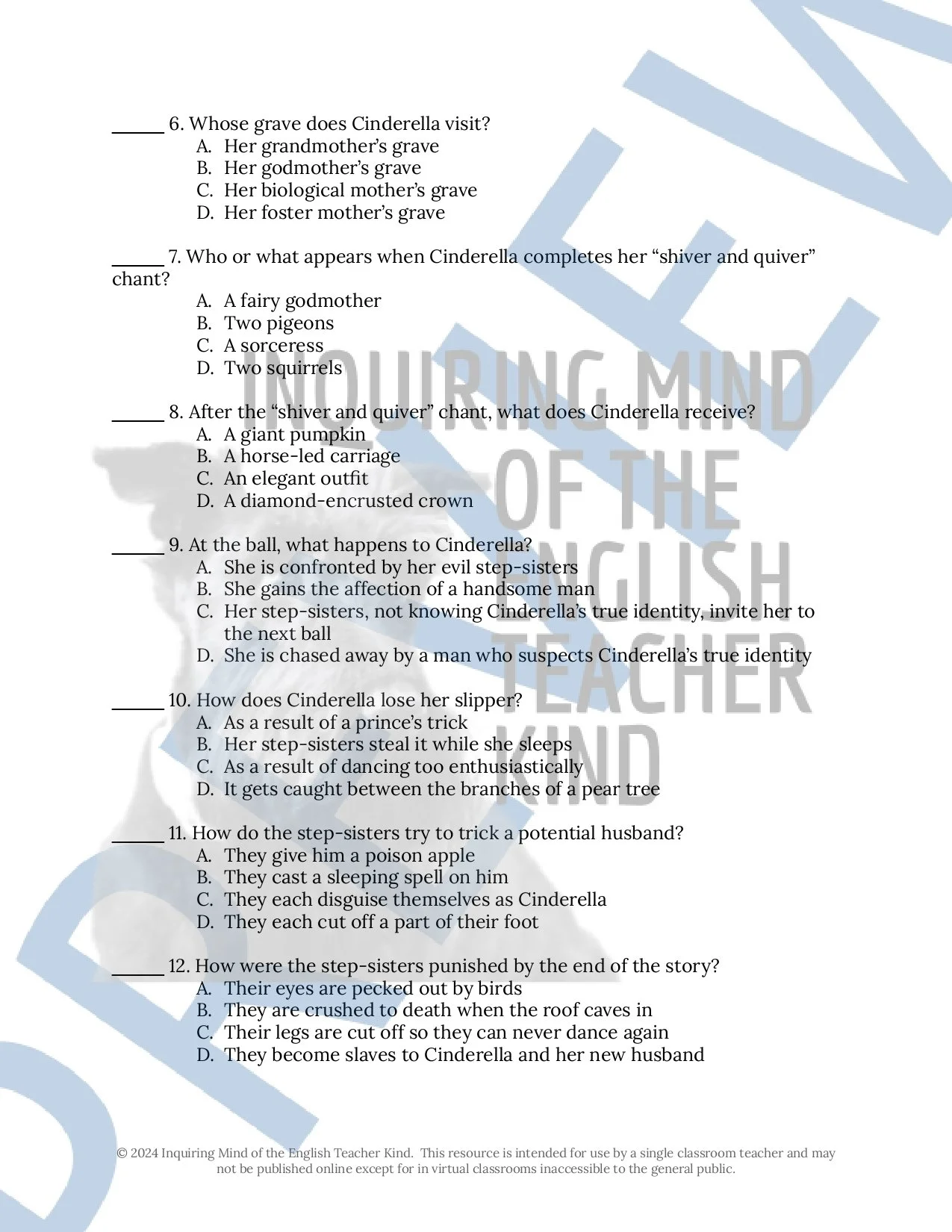 "Cinderella" by the Brothers Grimm Quiz, Close Reading, and Vocabulary Games Bundle for High