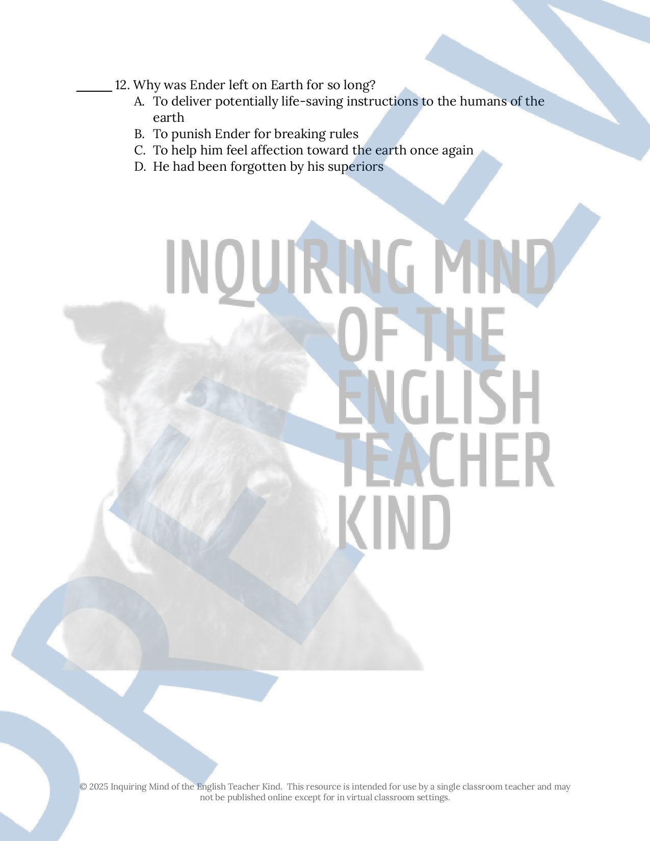 Ender's Game by Orson Scott Card Quiz and Answer Key Bundle for High School from Inquiring Mind of the English Teacher Kind