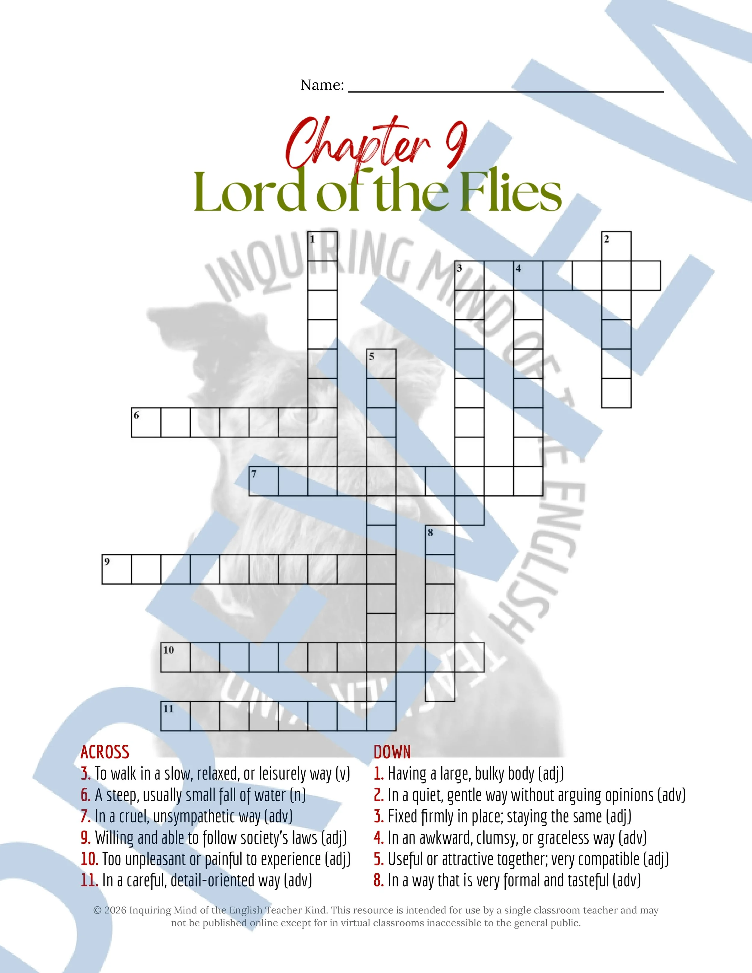 Lord of the Flies Chapter 9 Vocabulary Activities - Crossword Puzzle, Word Search Game, Worksheet (3).jpg