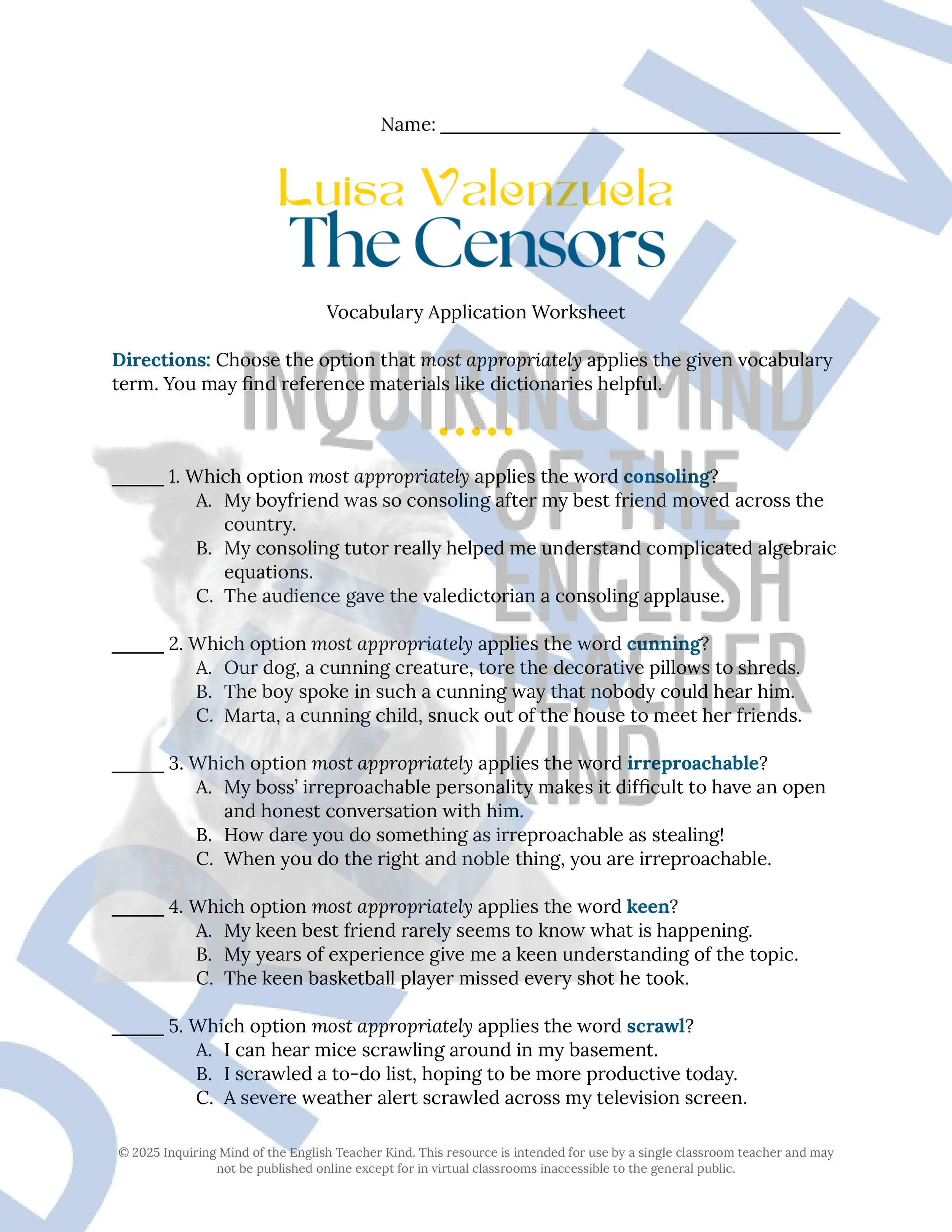 The Censors by Luisa Valenzuela Vocabulary Activities (1).jpg