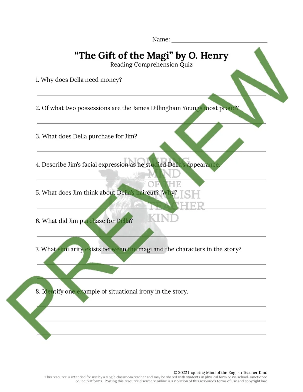 O. Henry — Teaching Resources — Inquiring Mind of the English Teacher Kind