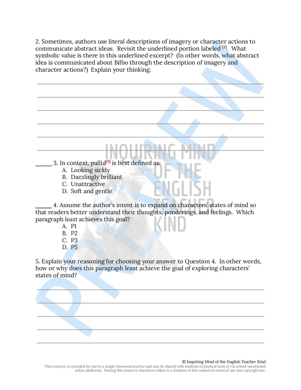 The Hobbit Chapter 13 Close Reading Worksheet and Answer Key — Inquiring  Mind of the English Teacher Kind