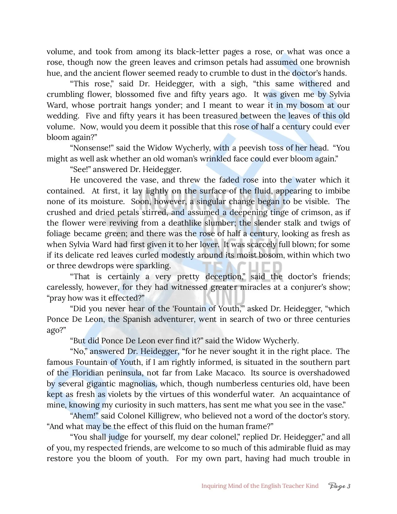 "Dr. Heidegger's Experiment" by Nathaniel Hawthorne Close Reading