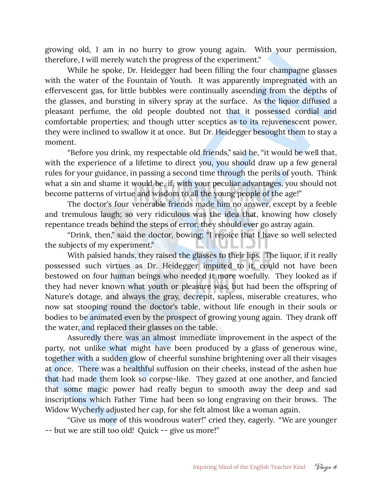 "Dr. Heidegger's Experiment" by Nathaniel Hawthorne Quiz and Answer Key