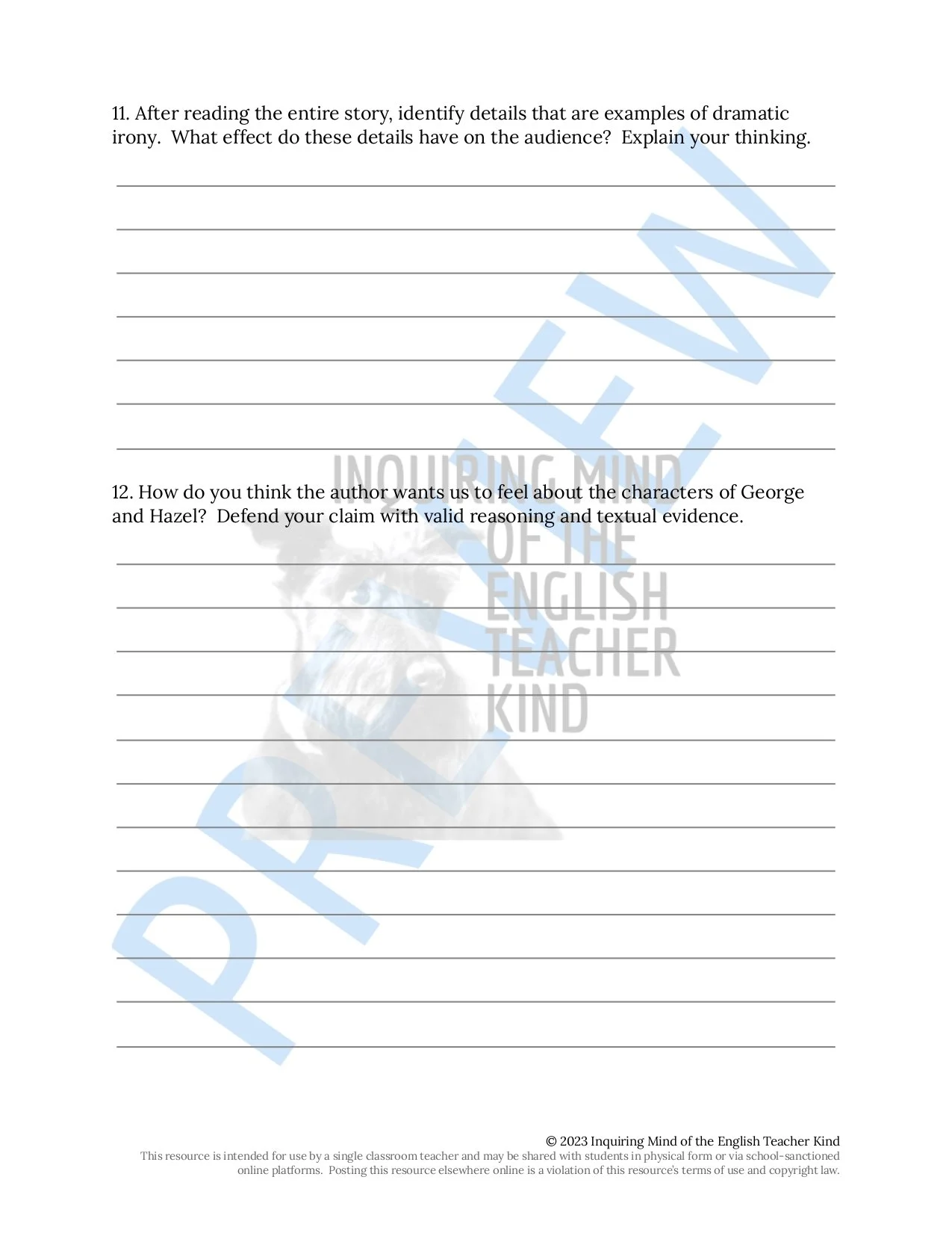 "Harrison Bergeron" by Kurt Vonnegut Close Reading Analysis Worksheet