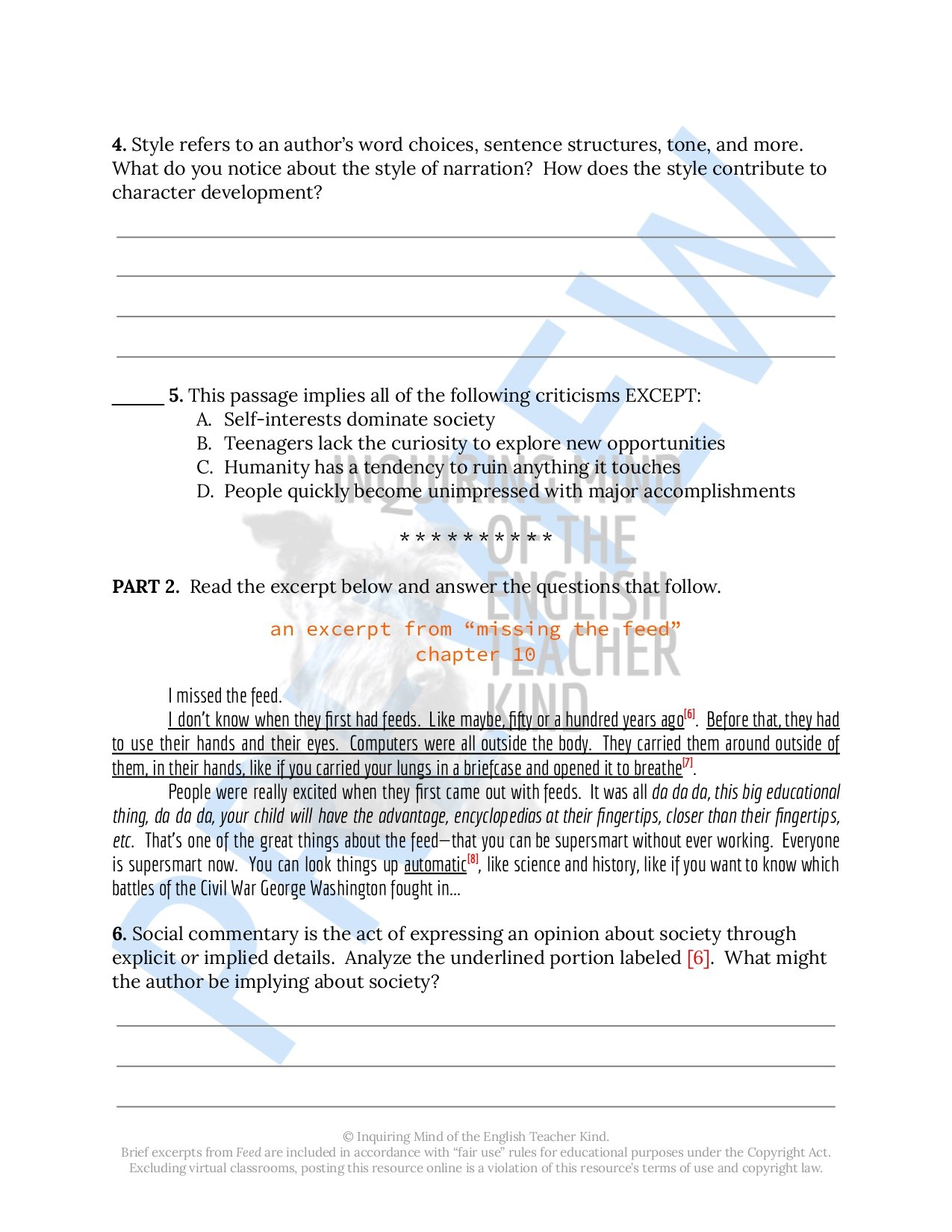 Challenge high school students to push beyond basic reading comprehension and exercise close reading analysis skills while engaging with Feed by M.T. Anderson, a dystopian science fiction novel.