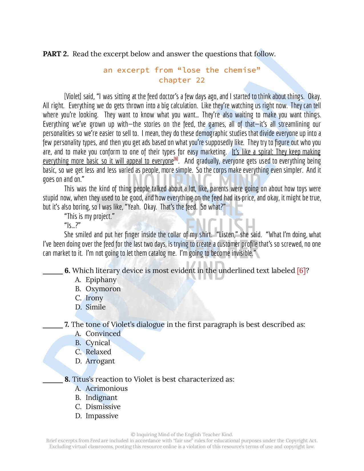 Challenge high school students to push beyond basic reading comprehension and exercise close reading analysis skills while engaging with Feed by M.T. Anderson, a dystopian science fiction novel.