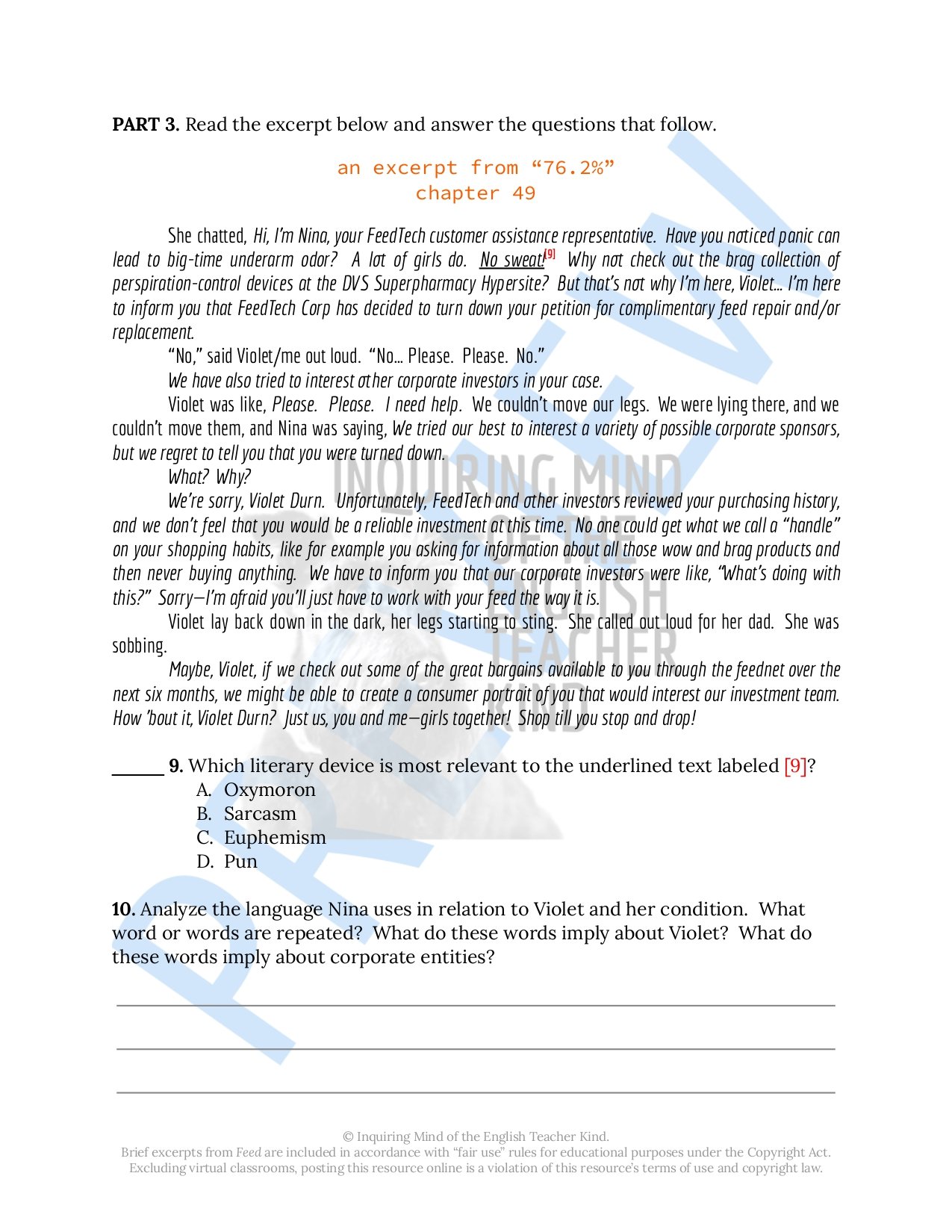 Challenge high school students to push beyond basic reading comprehension and exercise close reading analysis skills while engaging with Feed by M.T. Anderson, a dystopian science fiction novel.