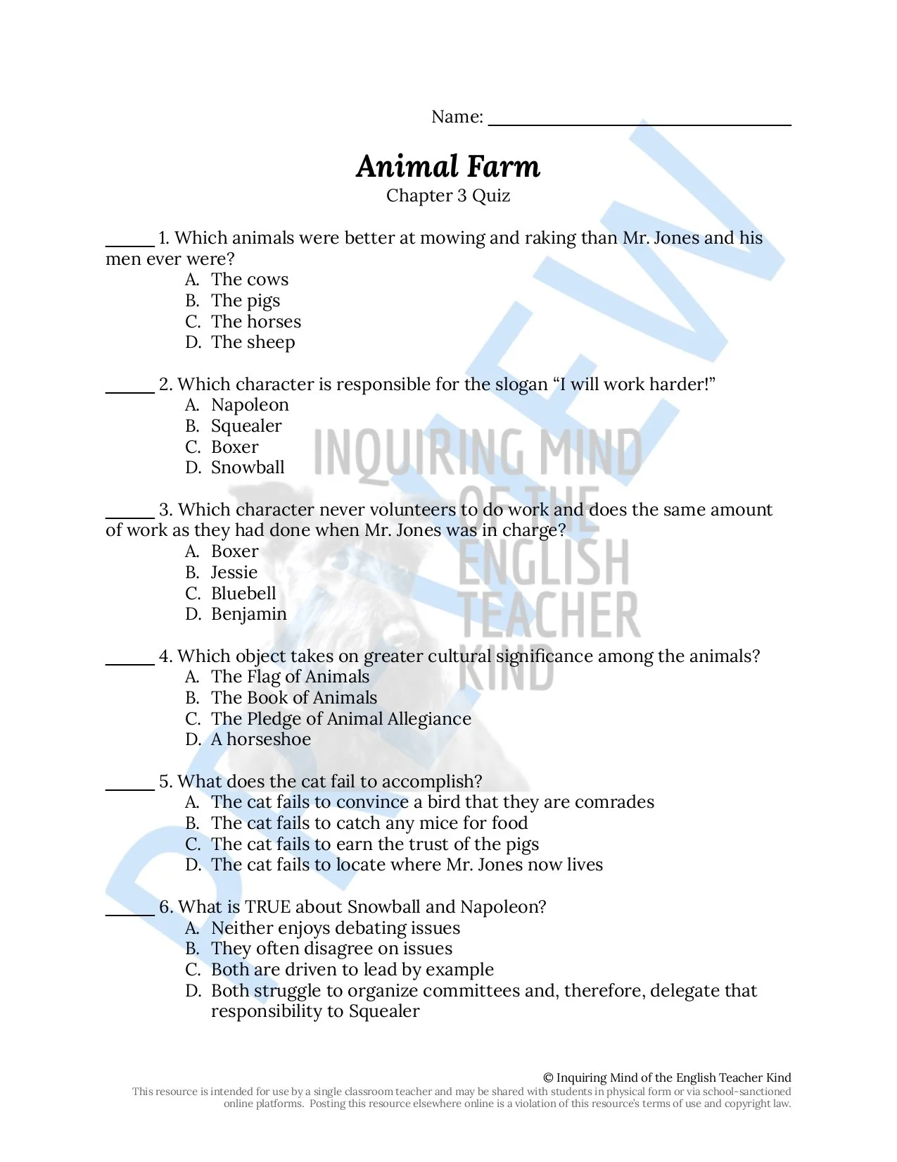 Animal Farm Quiz and Answer Key Bundle — Inquiring Mind of the English