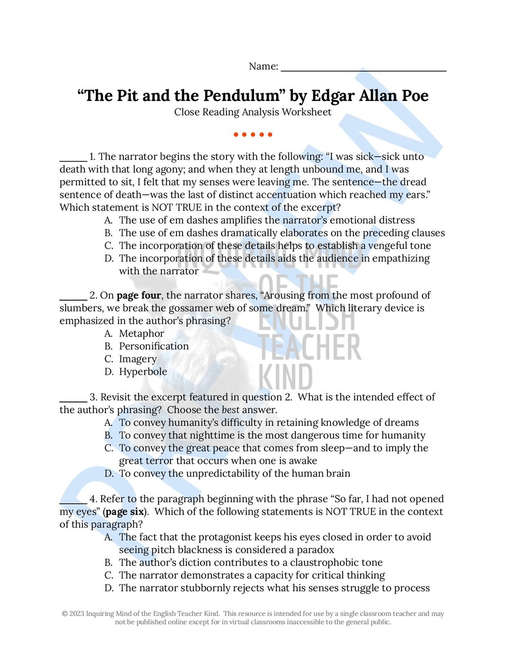 Edgar Allan Poe — Teaching Resources — Inquiring Mind of the English  Teacher Kind