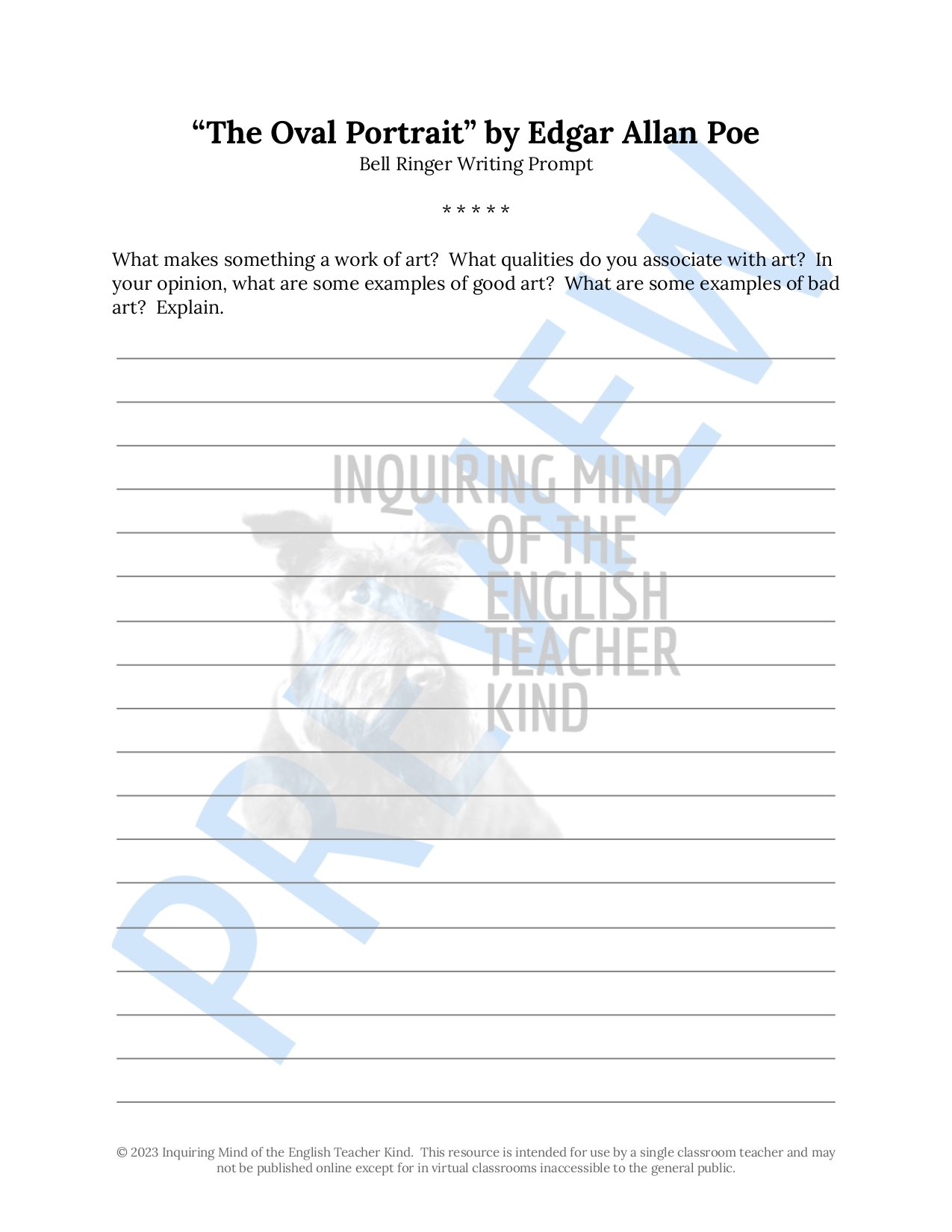 Eliminate take-home assessment planning with this bundle of materials for teaching the Gothic short story "The Oval Portrait" by Edgar Allan Poe.