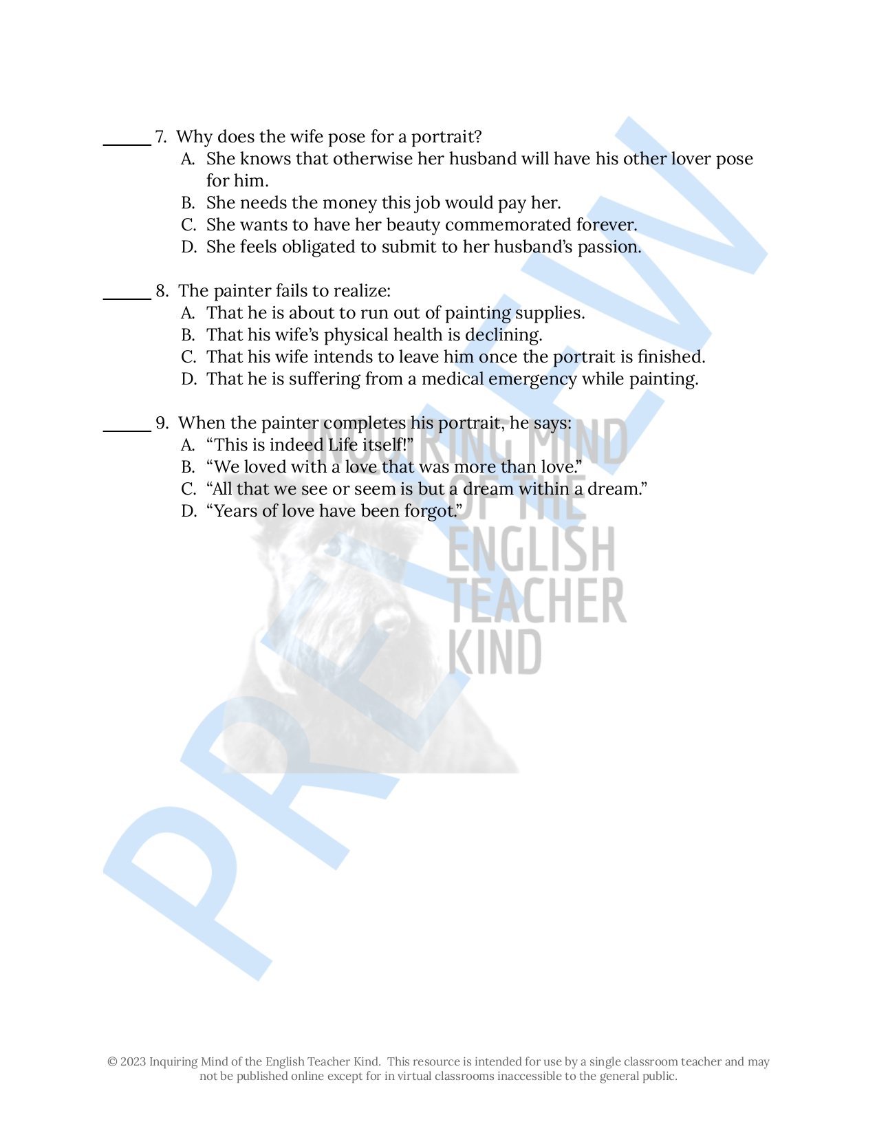 Eliminate take-home assessment planning with this bundle of materials for teaching the Gothic short story "The Oval Portrait" by Edgar Allan Poe.