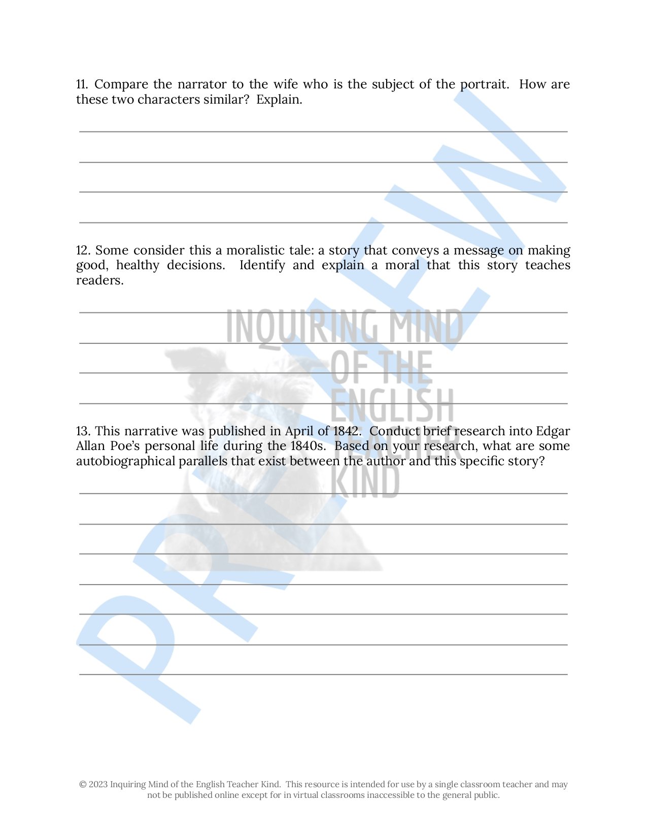 Eliminate take-home assessment planning with this bundle of materials for teaching the Gothic short story "The Oval Portrait" by Edgar Allan Poe.